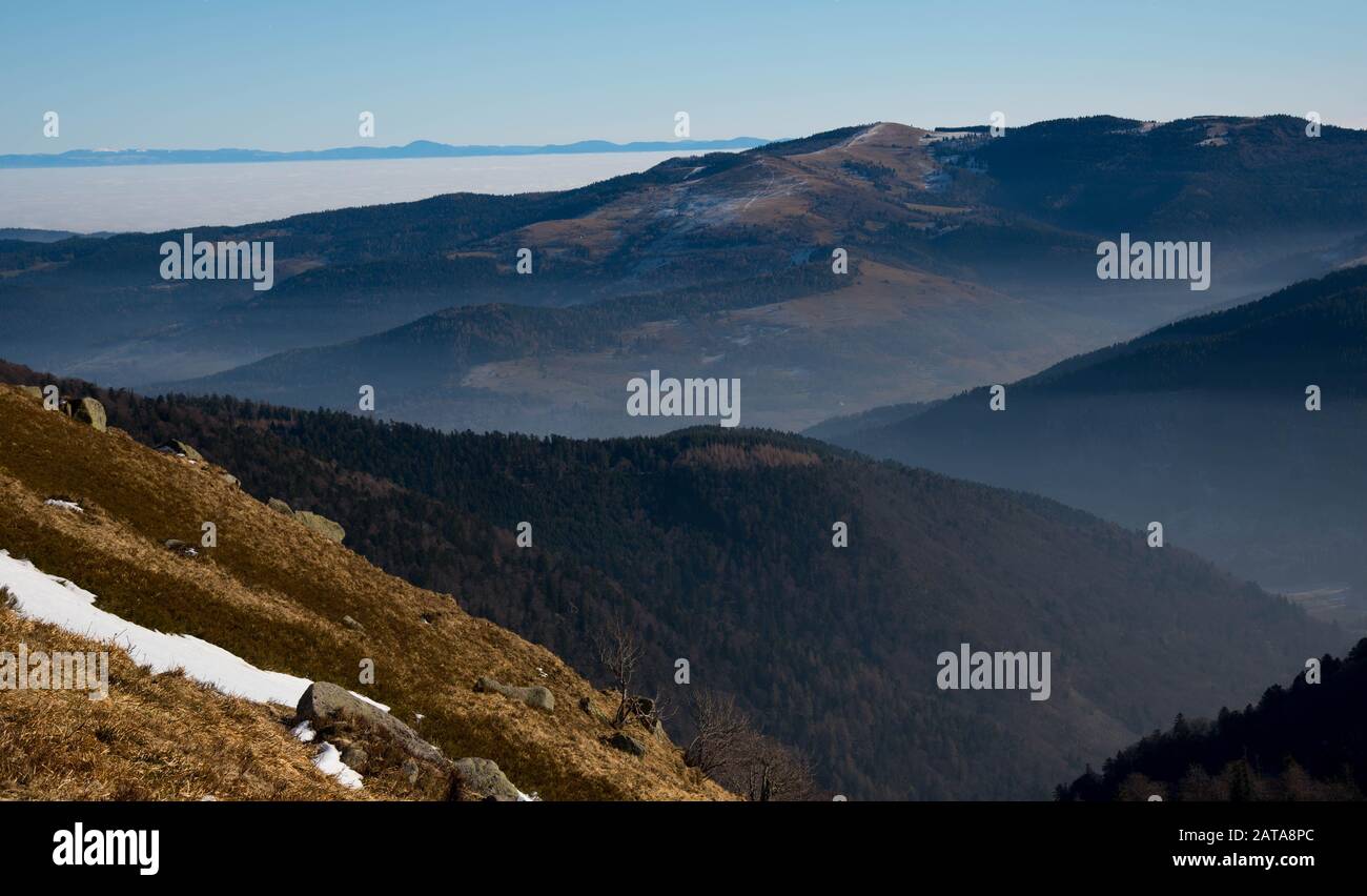 Top of the Hohneck in the vosges mountains in france in winter Stock Photo
