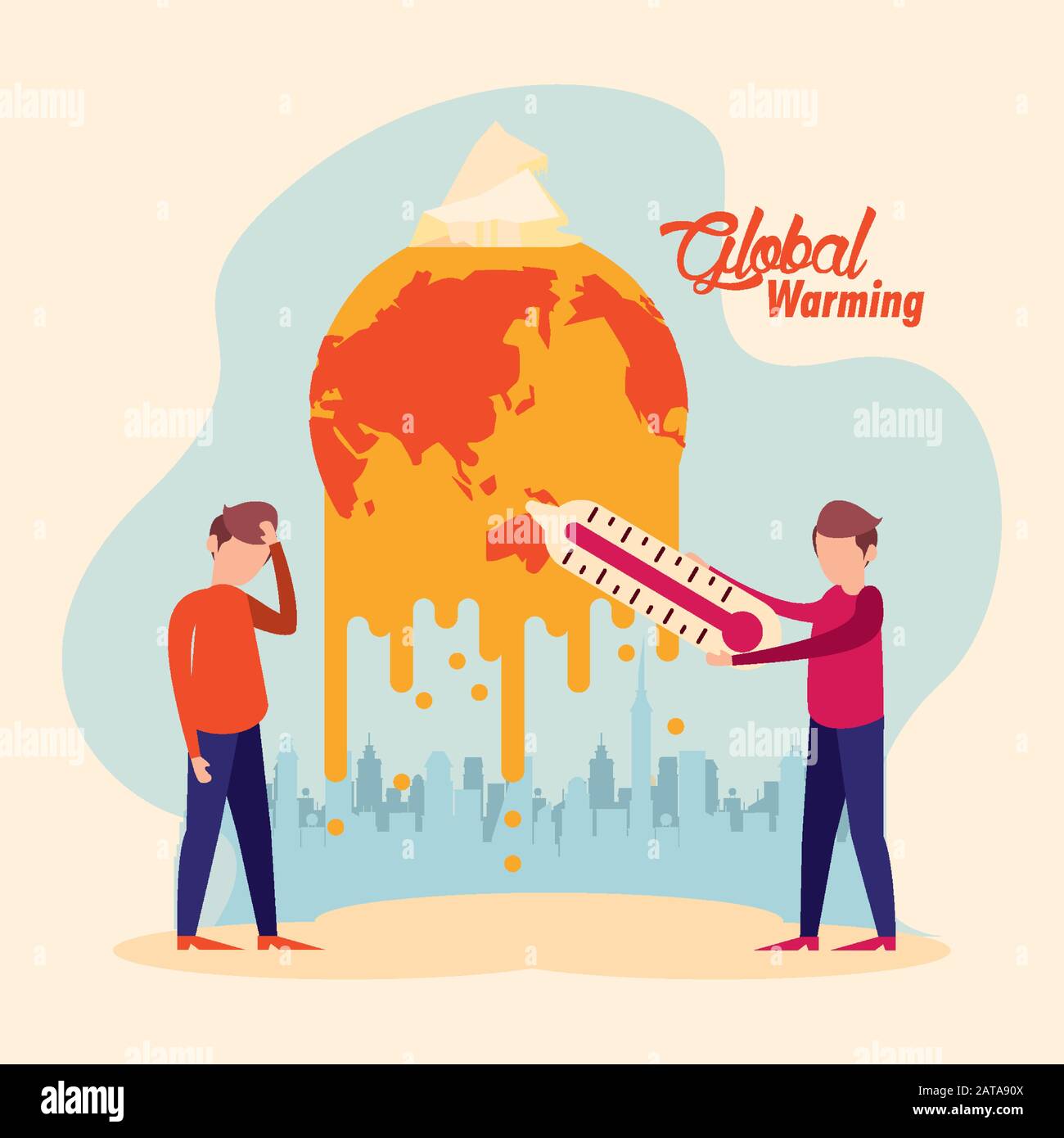 global warming alert with people and melting planet Stock Vector Image ...