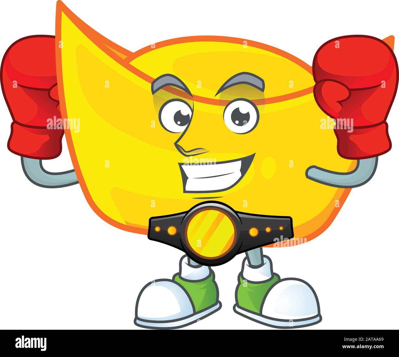 Happy Face Boxing chinese gold ingot cartoon character design Stock ...