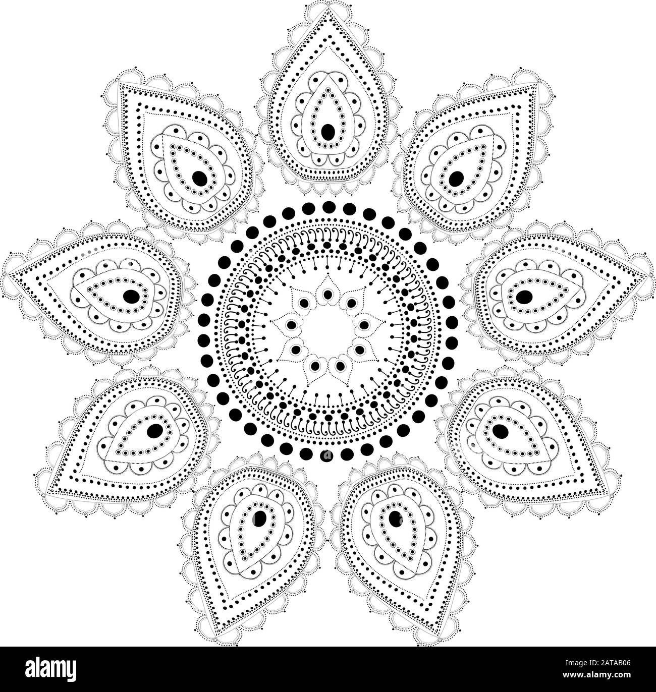 Indian Filigree Dotted Ornament - Vector Mehendi Pattern with Paisley Stock Vector