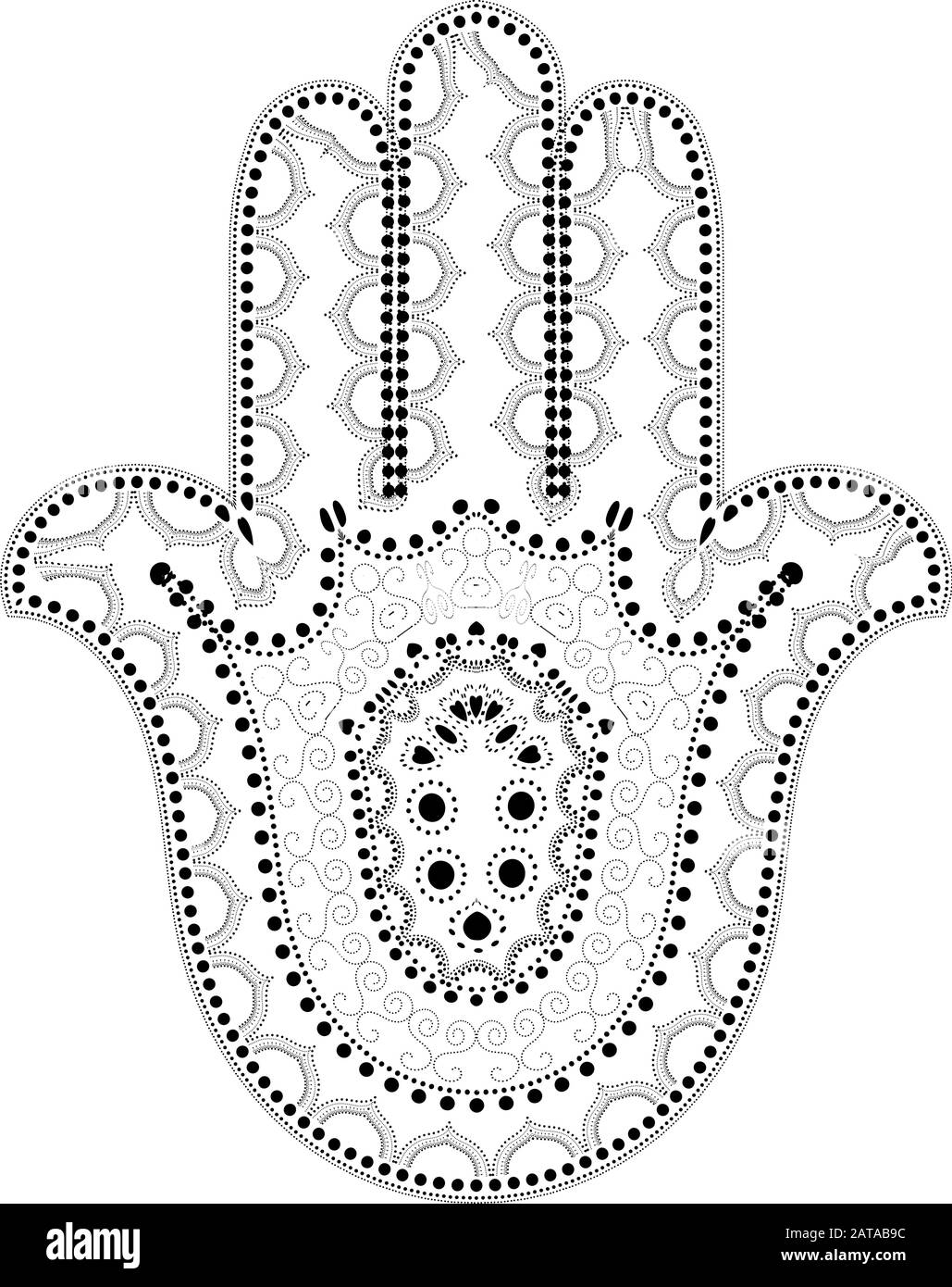Muslim Filigree Dotted Ornament - Vector Hamsa Hand Symbol - Hand of Fatima Stock Vector