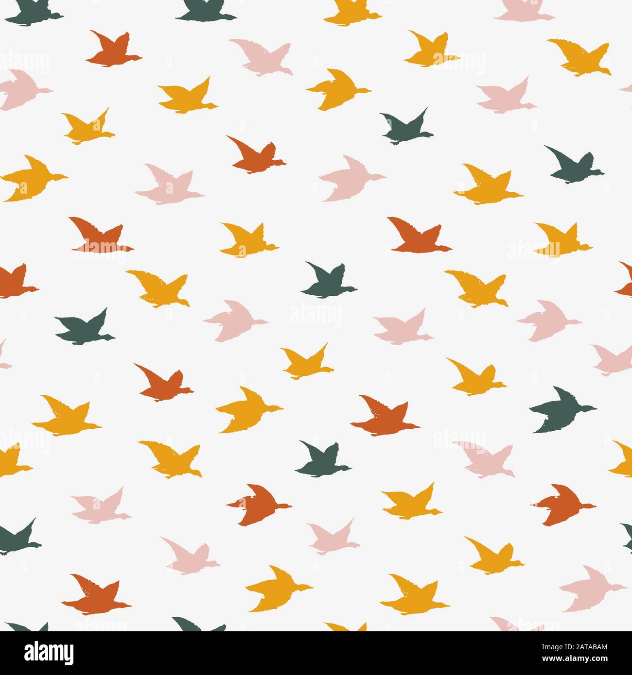 Colorful Crane Birds Japanese Seamless Pattern. Simple Birds Silhouettes for pillows print design, wallpapers, backdrops or fabric textile. Flying elegant swallows, white blackground Stock Vector