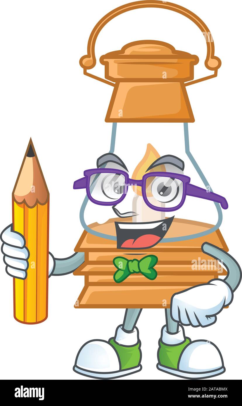 A picture of Student oil lamp character holding pencil Stock Vector ...