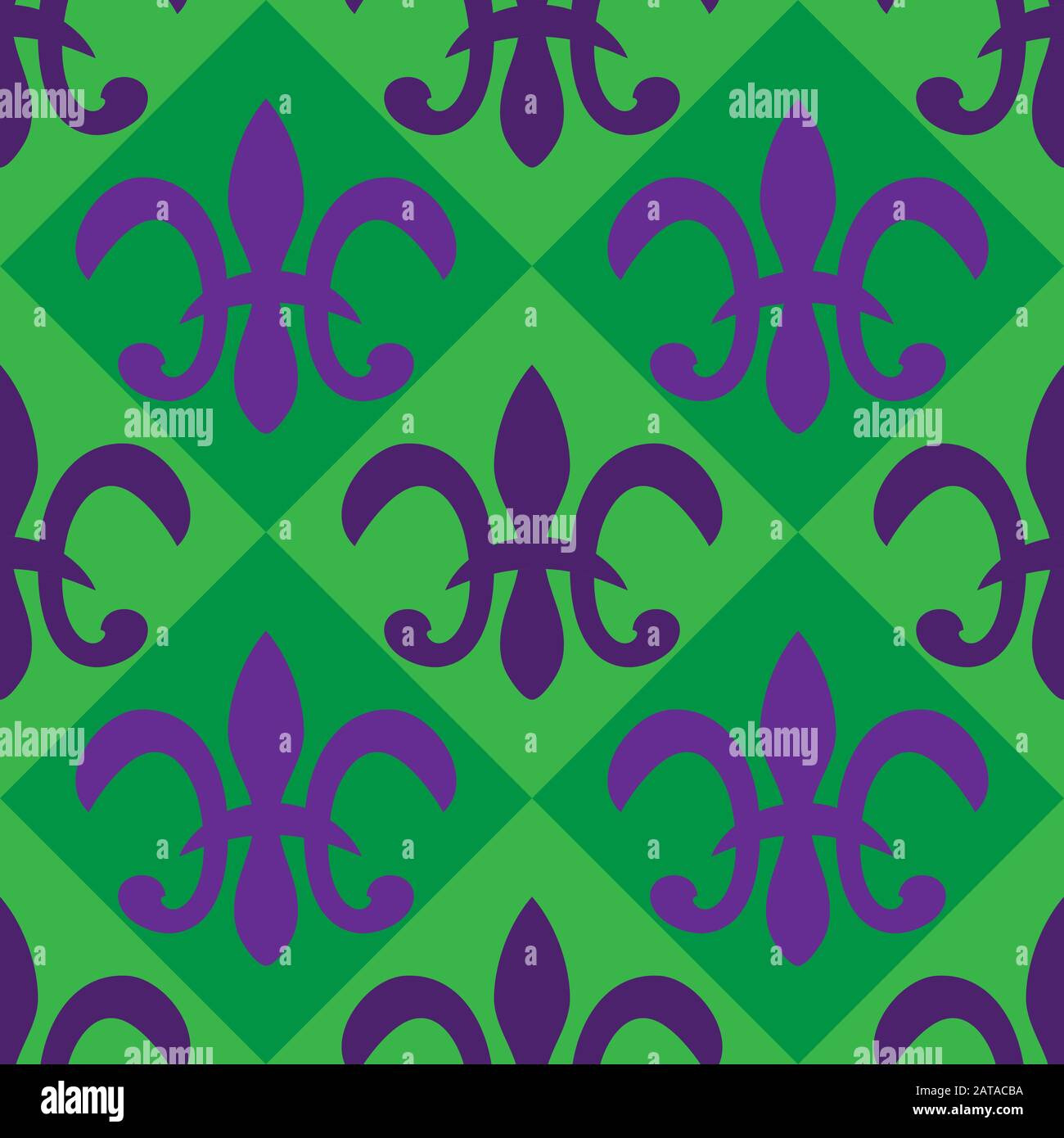 Seamless pattern of heraldic knight s Lily on a green checkered background. Vector image Stock Vector