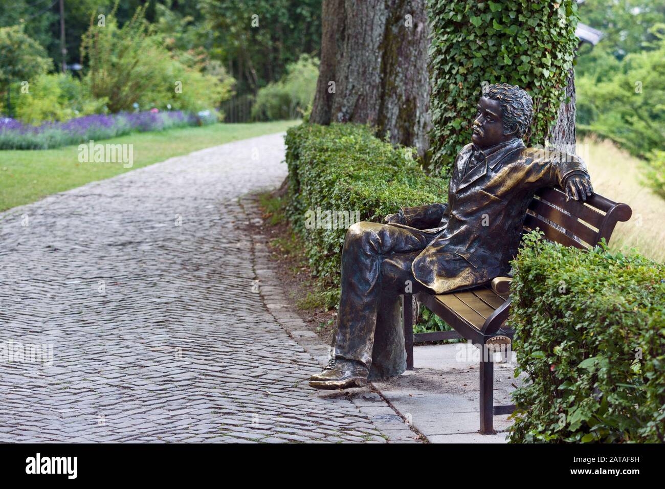 statue of scientist Albert Einstein in the RosenGarten park in Bern switzerland Stock Photo