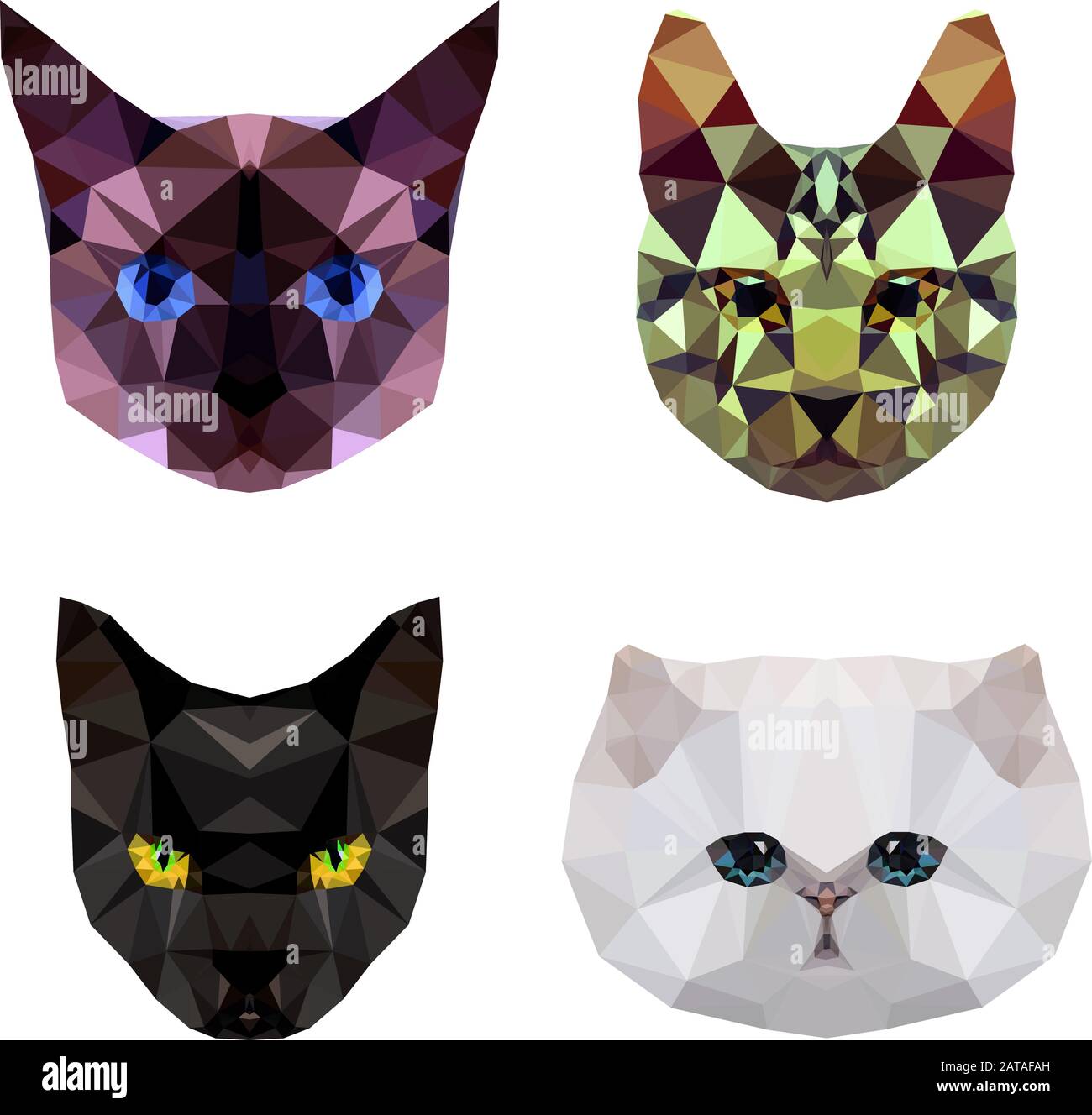 Different Breeds of Cats - Vector Set of Cat's Faces Stock Vector