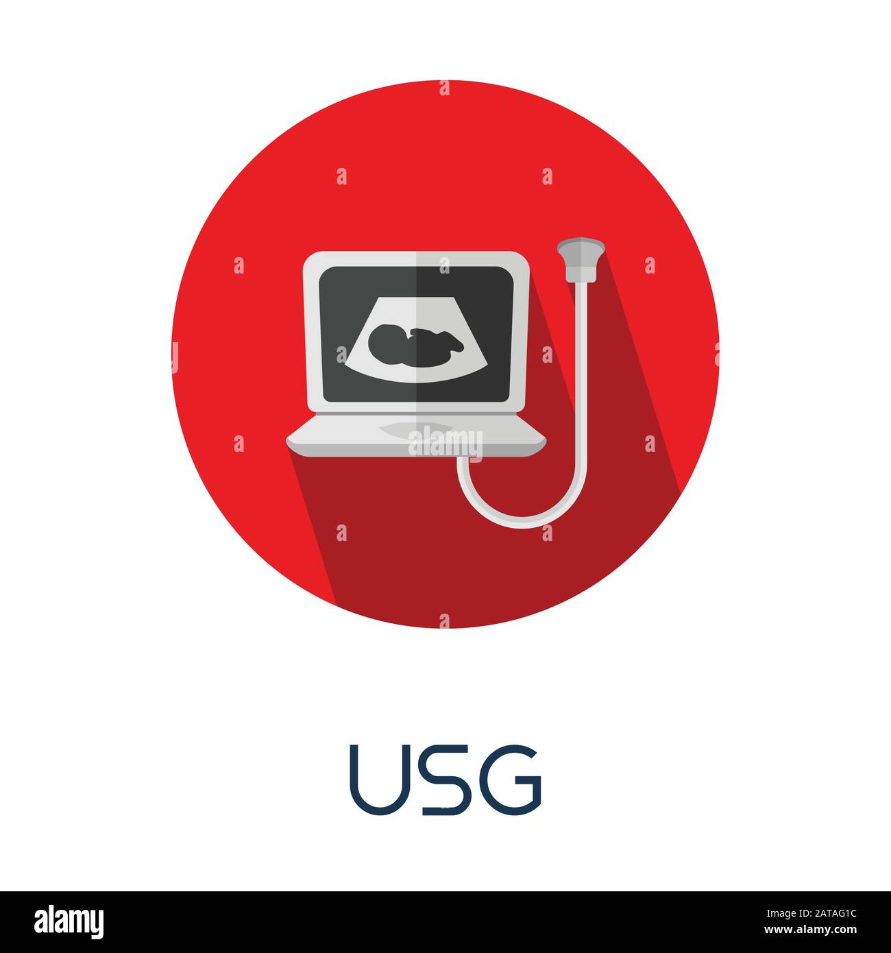 Ultrasonography USG device long shadow flat style medic icon illustration Stock Vector