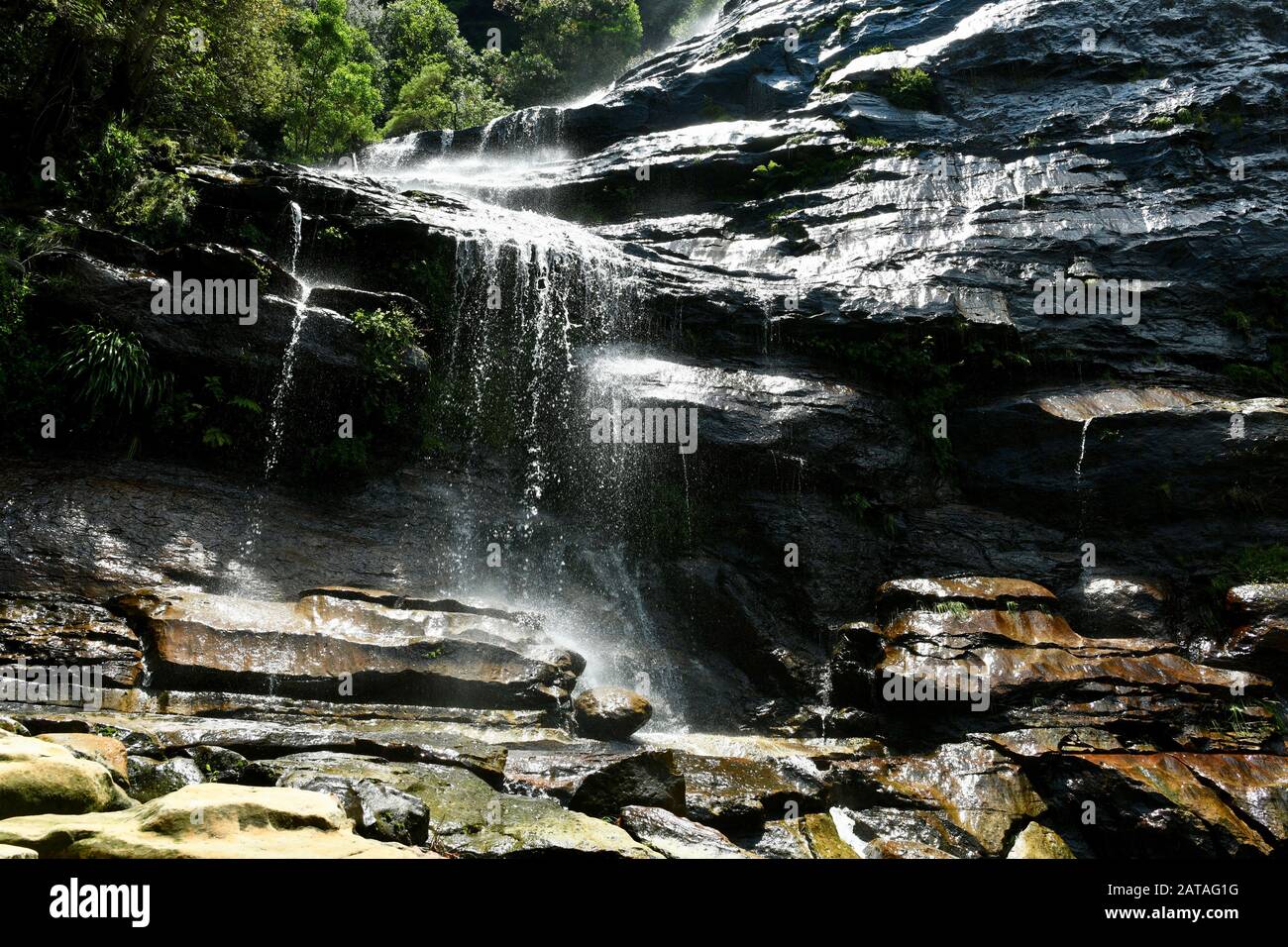 A view of the lower section of Bridal Veil Falls at Leura in the Blue