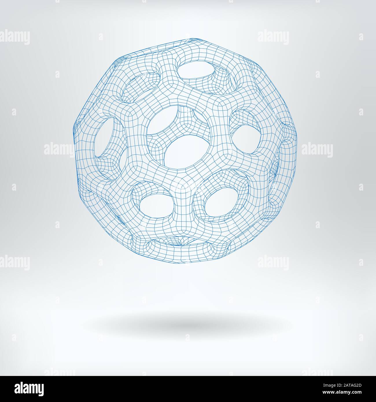 Vector 3D Mesh Hexagonal Buckminsterfullerene Carbon Concept Icon - Truncated Icosahedron Nanoparticles Scientific Fullerene Image Stock Vector