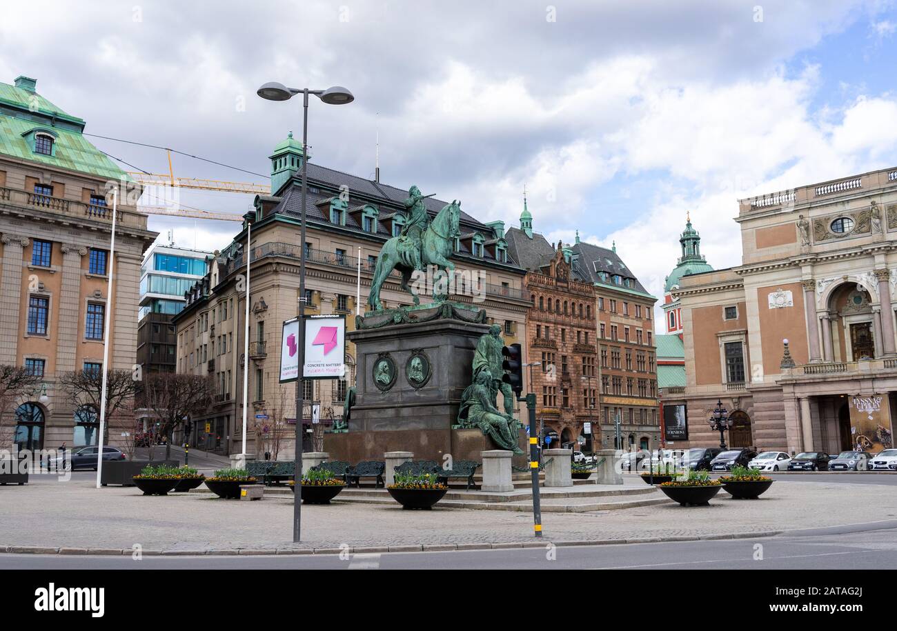 April 22, 2018, Stockholm, Sweden.  Monument to King Gustav II Adolf in Stockholm. Stock Photo