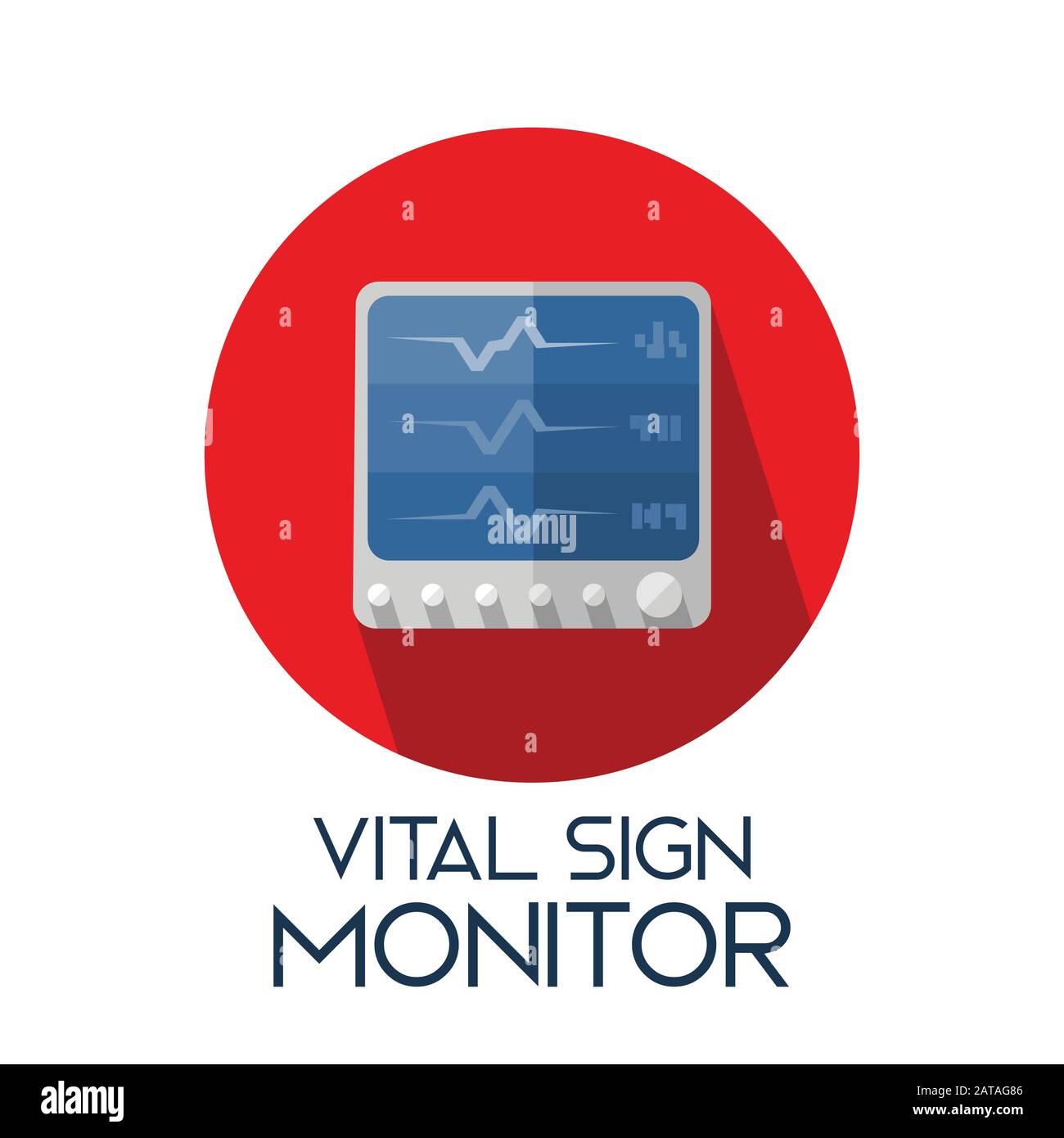 vital sign monitor long shadow flat style medic equipment icon illustration Stock Vector