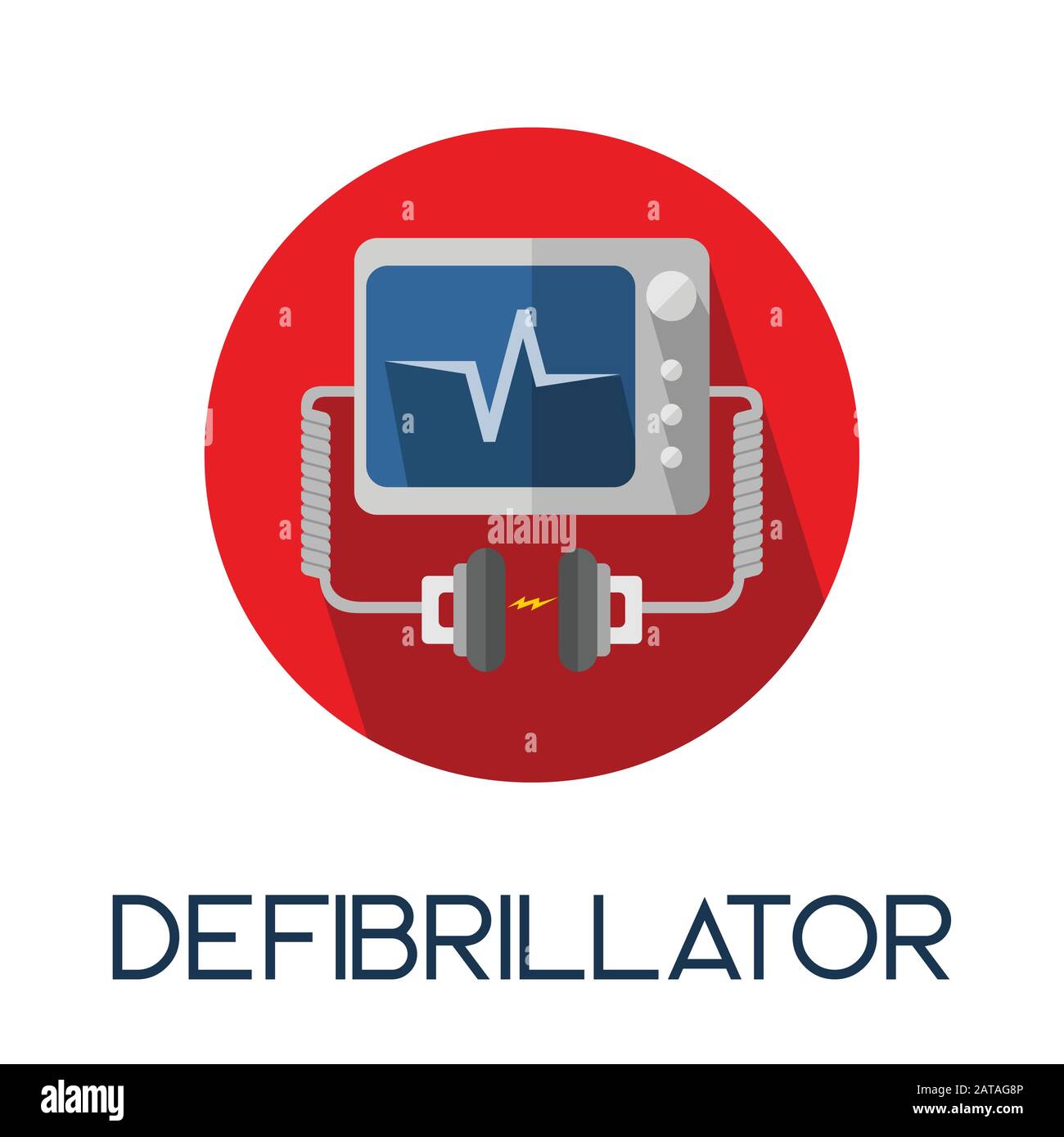 defibrillator electronic shock long shadow flat style medic icon illustration Stock Vector