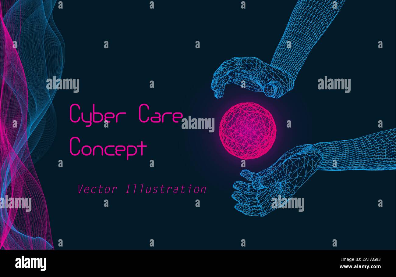 Vector Cyber Care Concept  - Data Protection from Espionage, Hacking, Viruses, Attacks, Cybercrime, Bullying Stock Vector