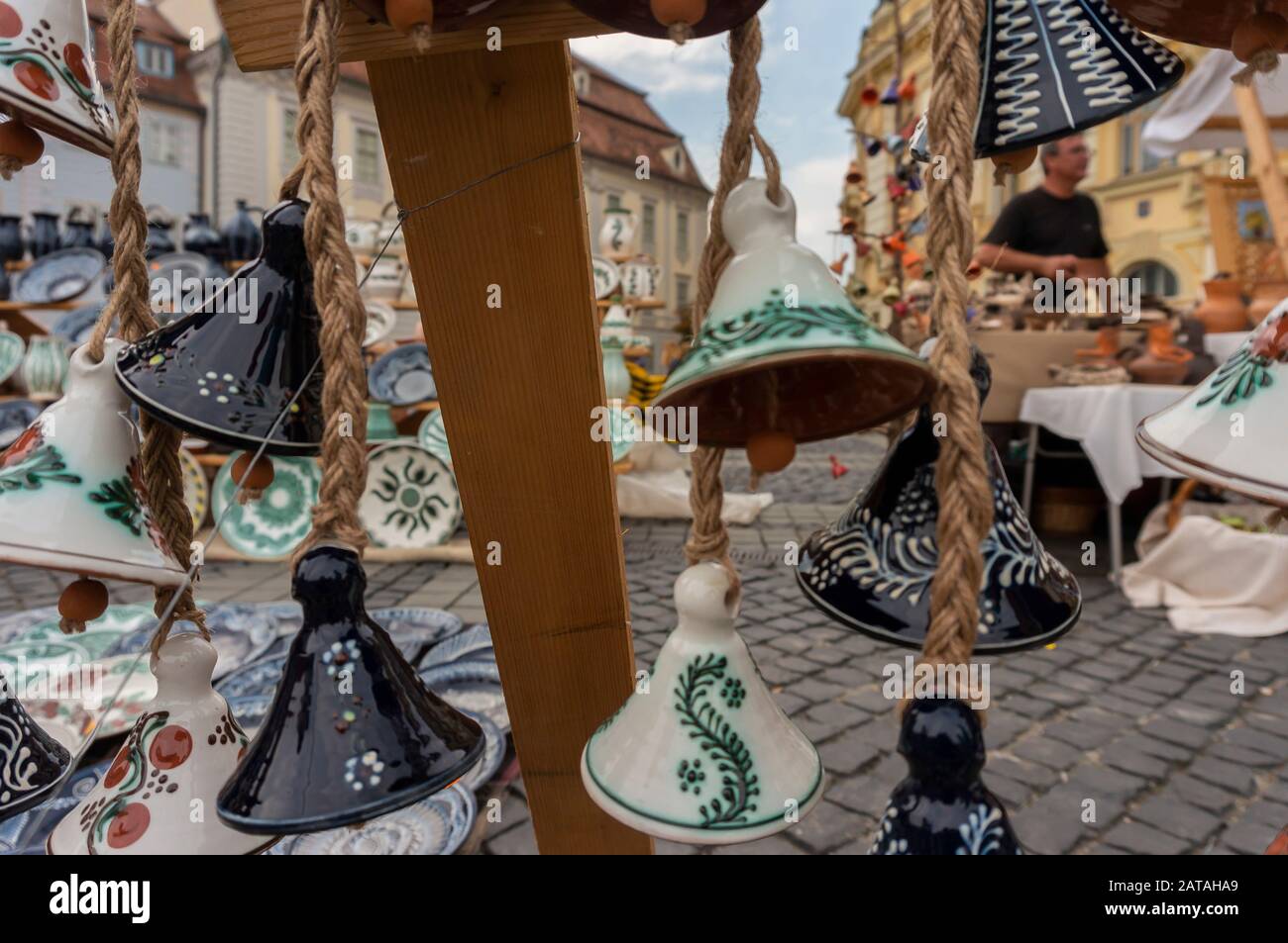 Traditional handmade ceramics market at the potters fair in Sibiu