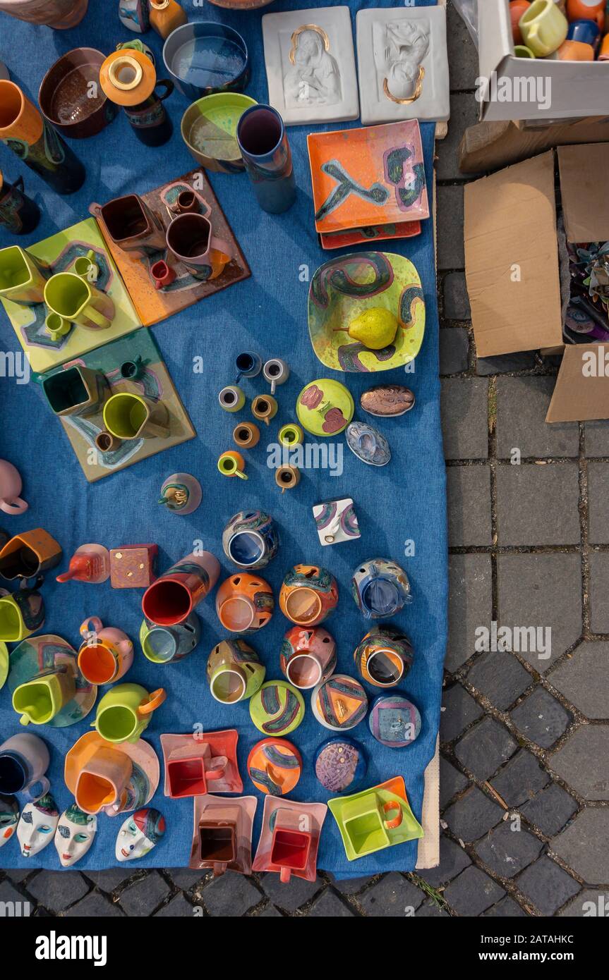 Traditional handmade ceramics market at the potters fair in Sibiu