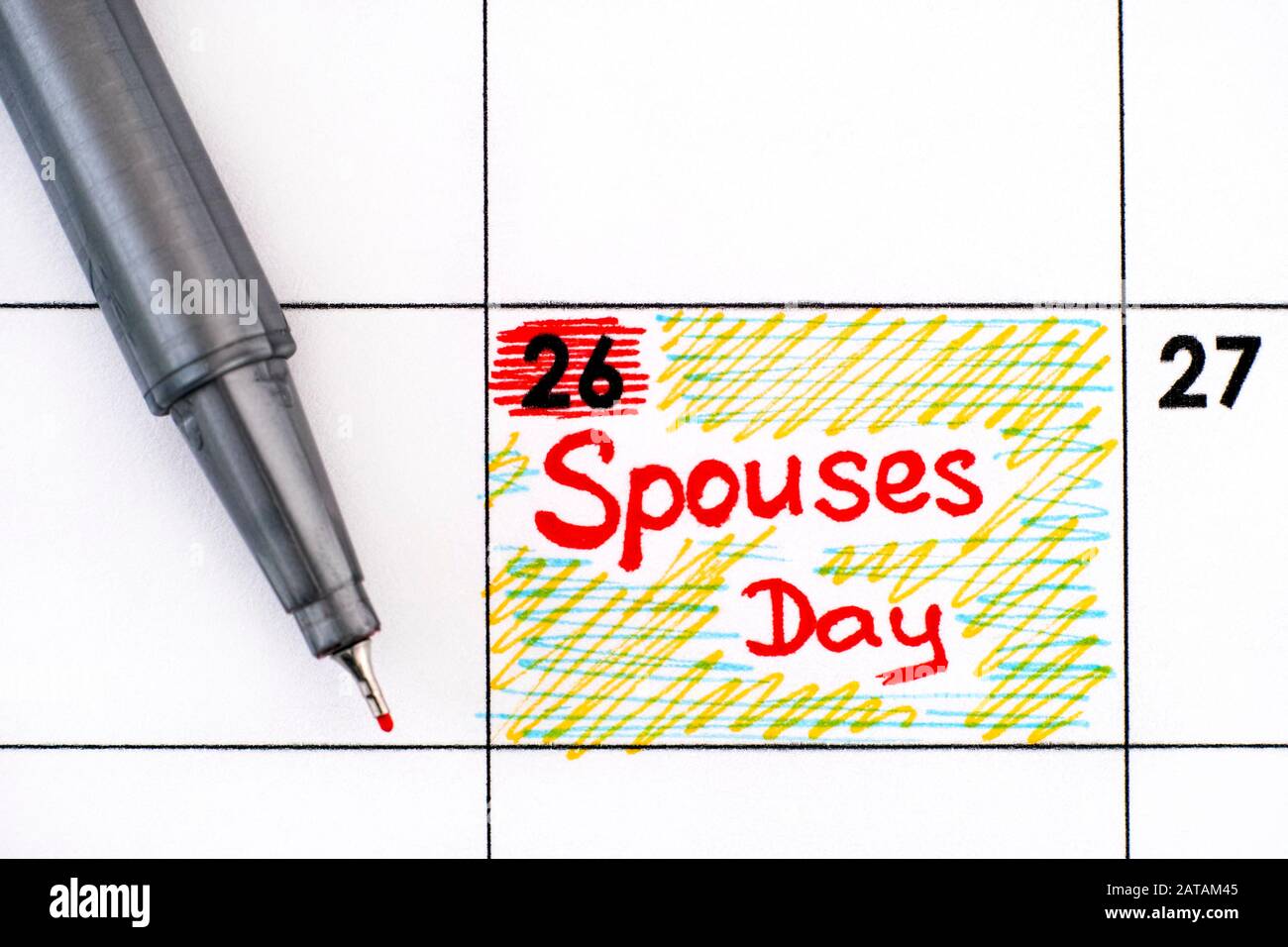 Reminder Spouses Day in calendar with pen. January 26. Stock Photo