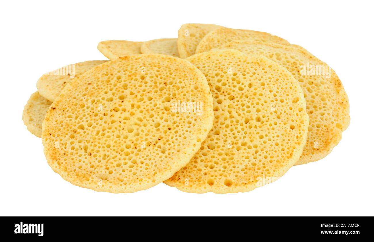 Tradition thin pikelet flat crumpets isolated on a white background