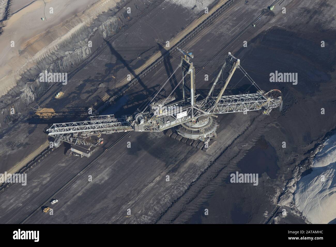 AERIAL VIEW. Bagger 284 is an excavator at the coal mine of Garzweiler. North Rhine Westphalia, Germany. Stock Photo