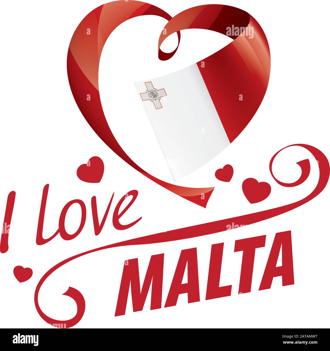 National flag of the Malta in the shape of a heart and the inscription