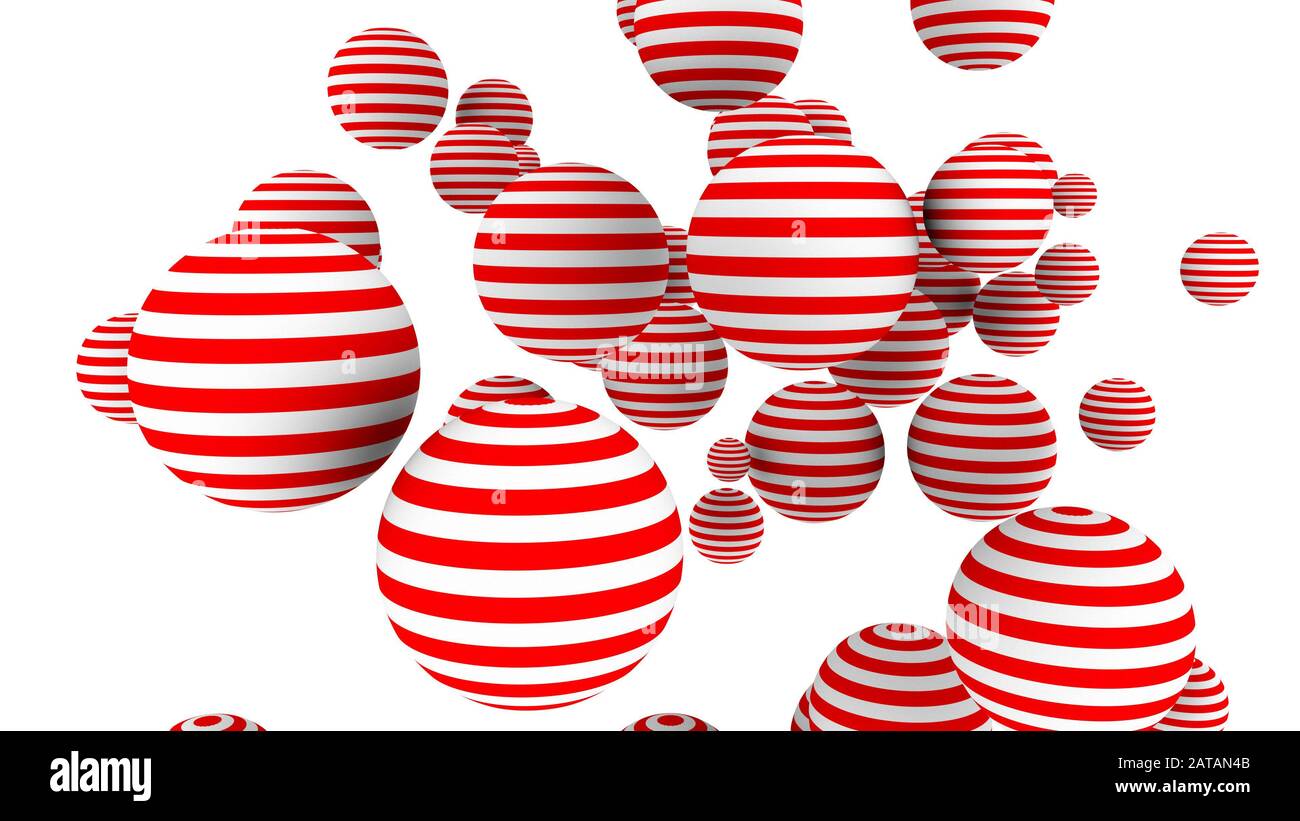 Cheerful3d illustration of a lot of red and white spheres flying in the ...