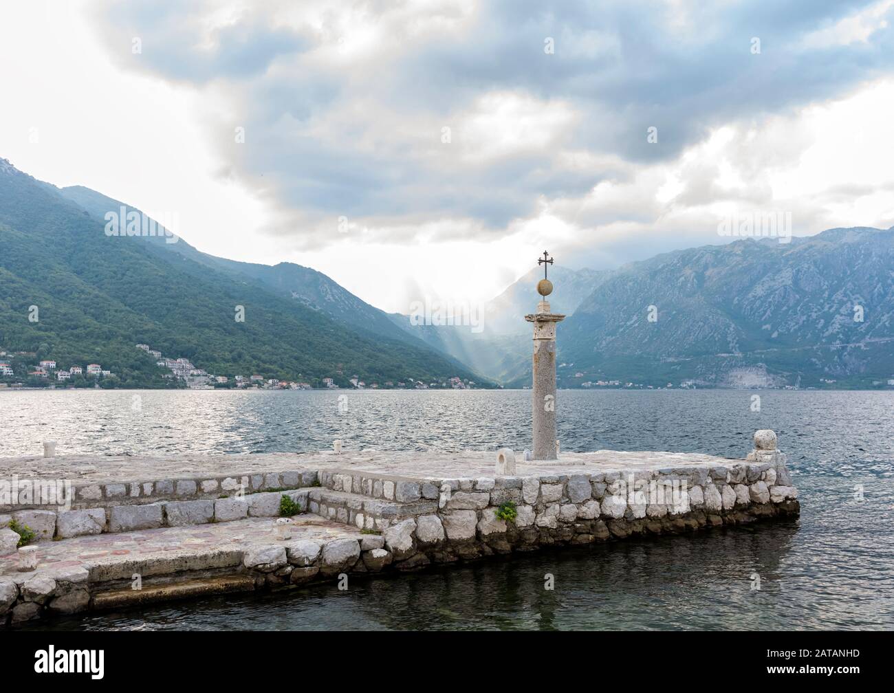 stone pillar on island Gospa od Skrpjela in the Bay of Kotor near