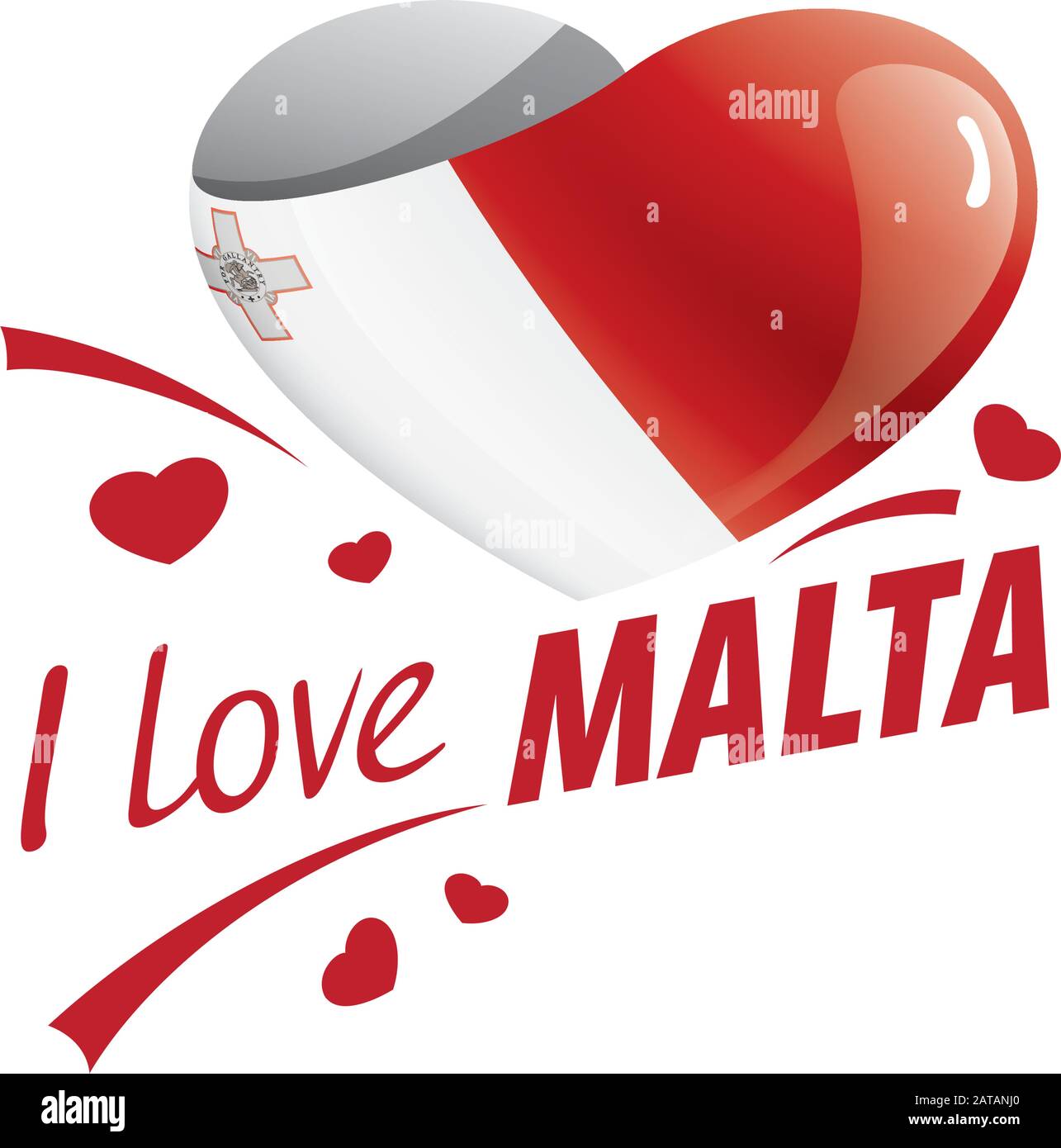 National flag of the Malta in the shape of a heart and the inscription