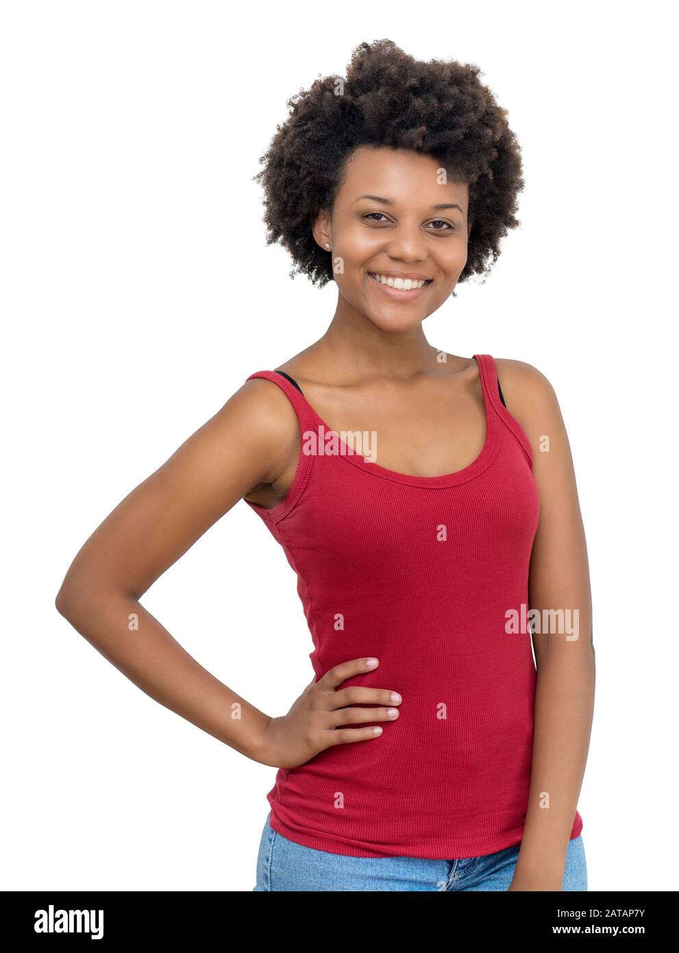 Pretty african american young adult woman isolated on white background