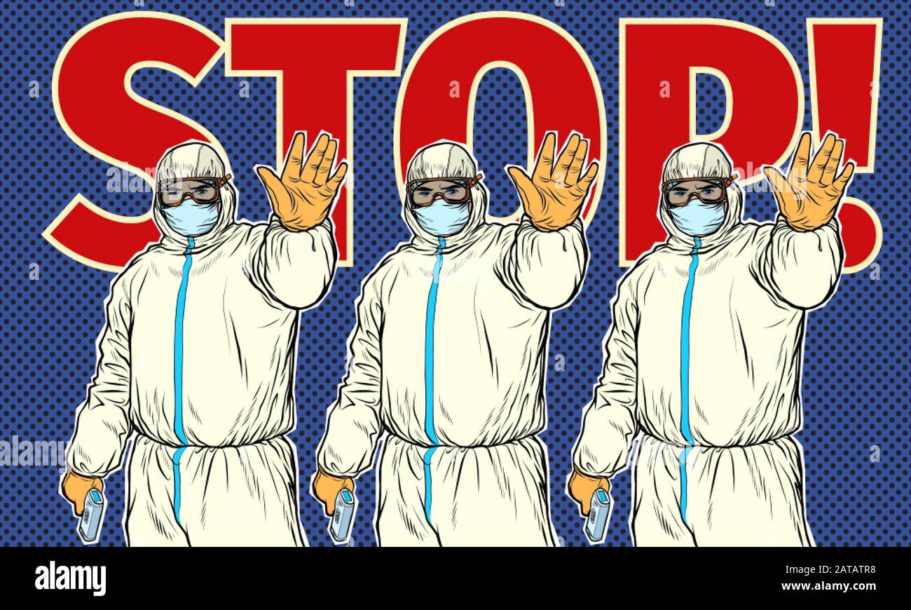 Stop doctor quarantine Novel Wuhan coronavirus 2019-nCoV epidemic outbreak Stock Vector