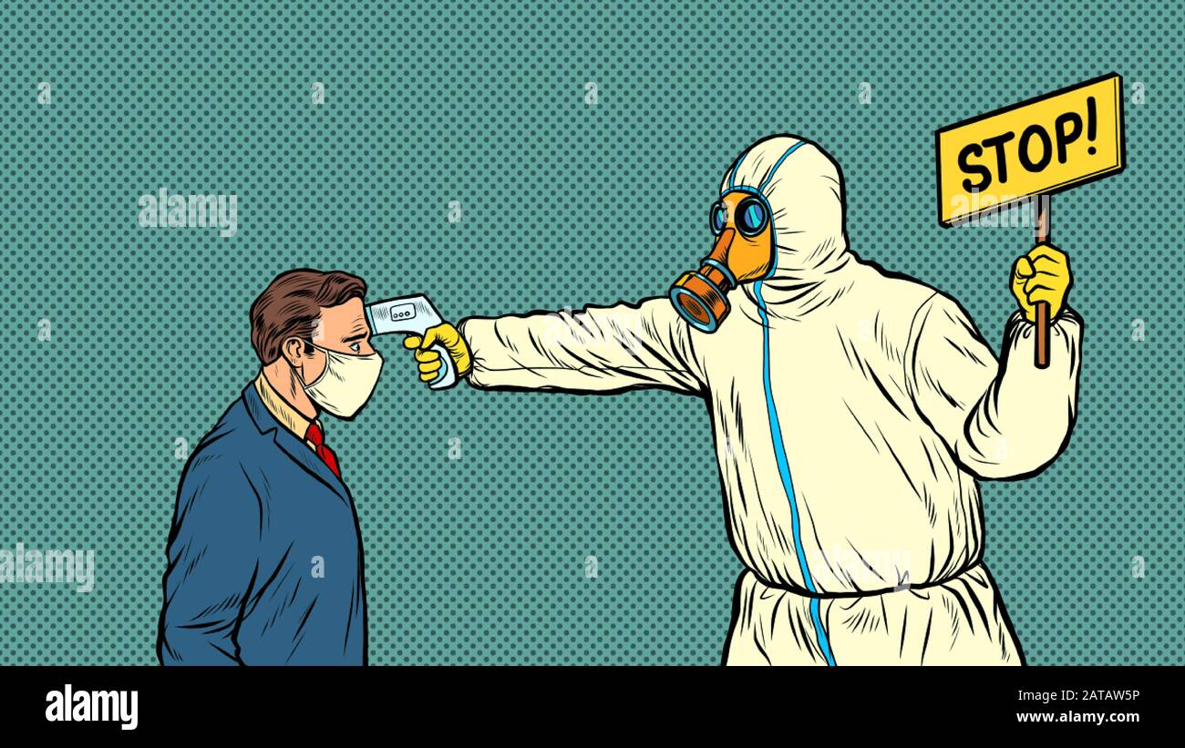 Temperature measurement Stop doctor quarantine Novel Wuhan coronavirus 2019-nCoV epidemic outbreak Stock Vector