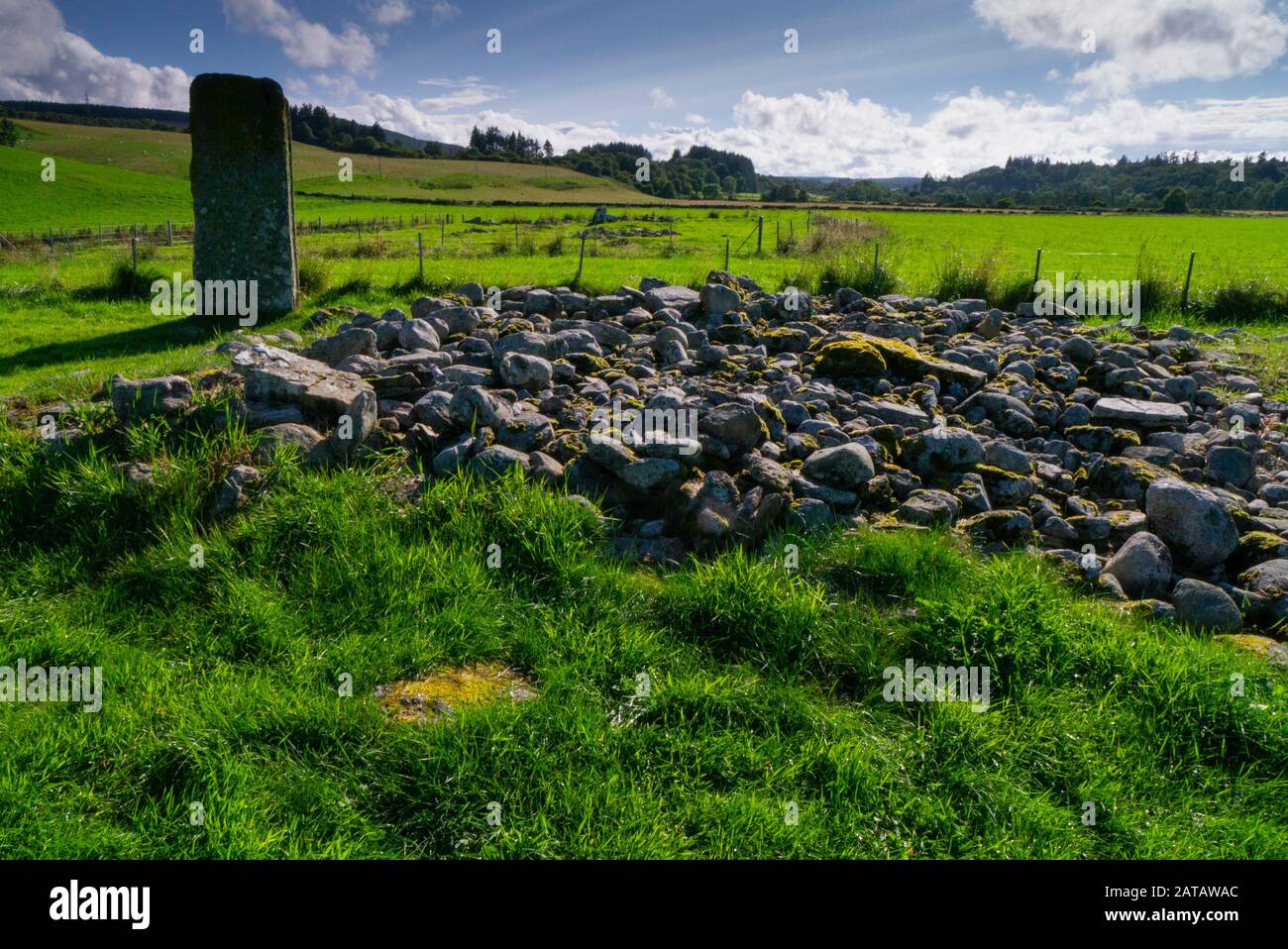 Neolithic cairns and the ruins of a chapel at the Milton of Clava near Clava Cairns Inverness-shire Scotland UK Stock Photo