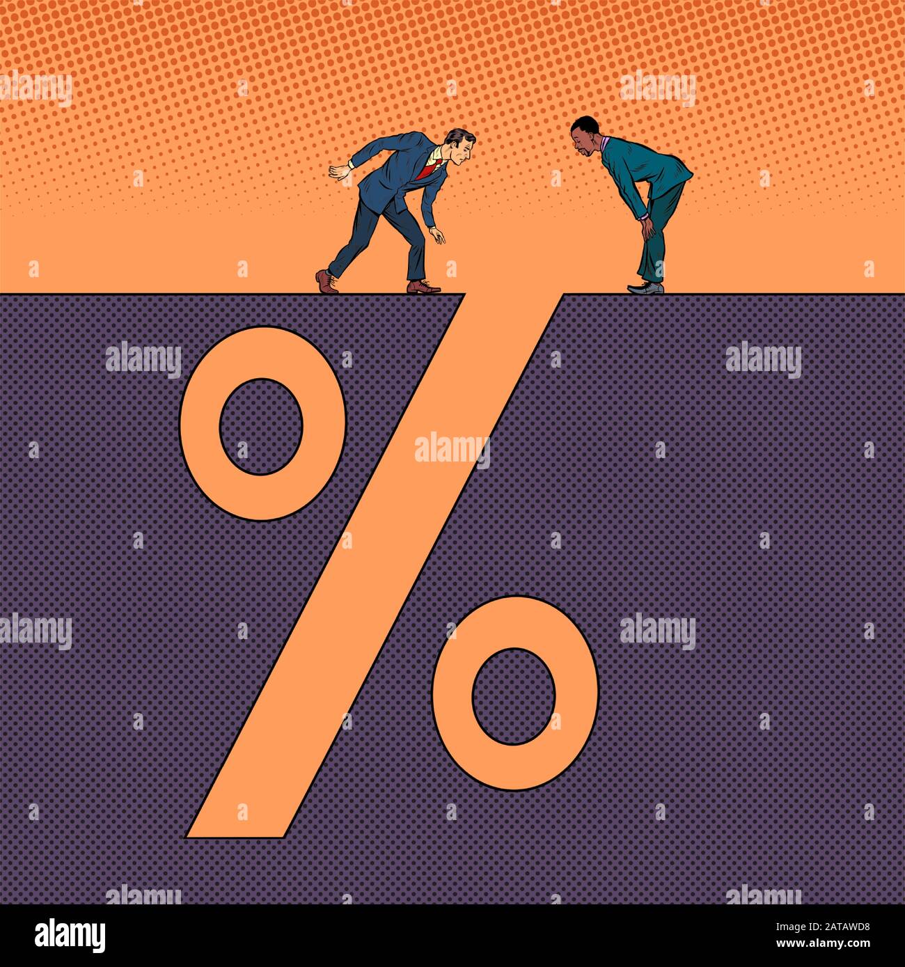 Businessmen and interest income. Man next to a deep pit silhouette Stock Vector