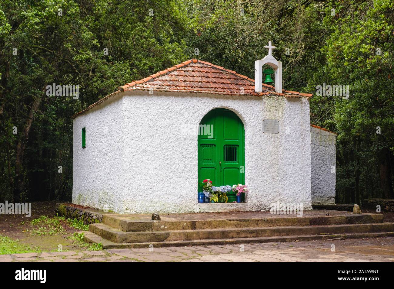 Chapel Ermita de Lourdes in the forest near El Cedro, Garajonay National Park, La Gomera, Canary Islands, Spain Stock Photo