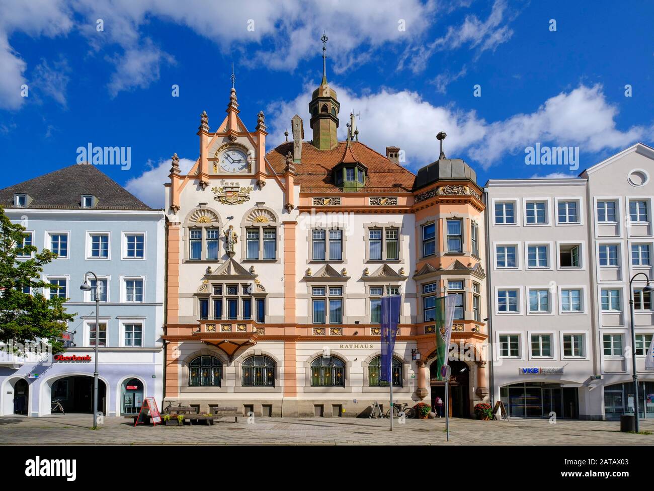 Town hall on the town square, Braunau am Inn, Innviertel, Upper Austria, Austria Stock Photo