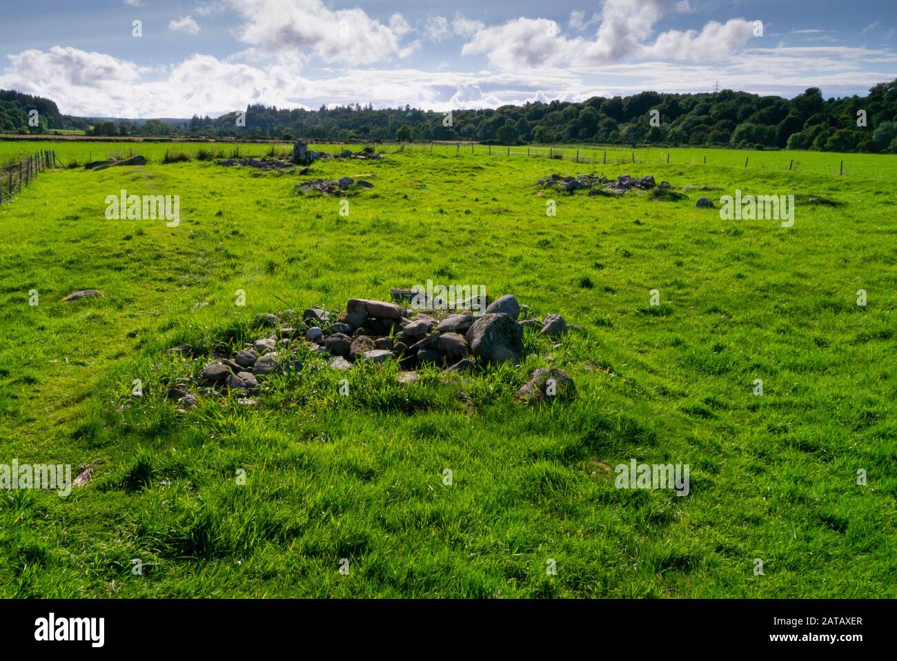 Neolithic cairns and the ruins of a chapel at the Milton of Clava near Clava Cairns Inverness-shire Scotland UK Stock Photo