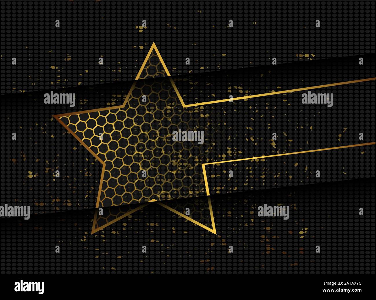 Gold abstract stars on dark background. Gold glitter star. Banner, poster template. Dark color luxury stars background Stock Vector