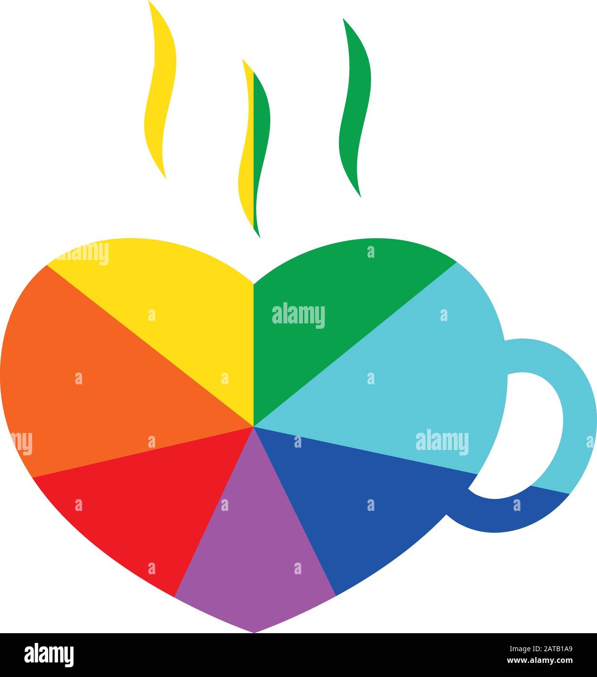 Rainbow Ray Heart Coffee Cup Flat Vector Icon for Printing Clockwise G Stock Vector