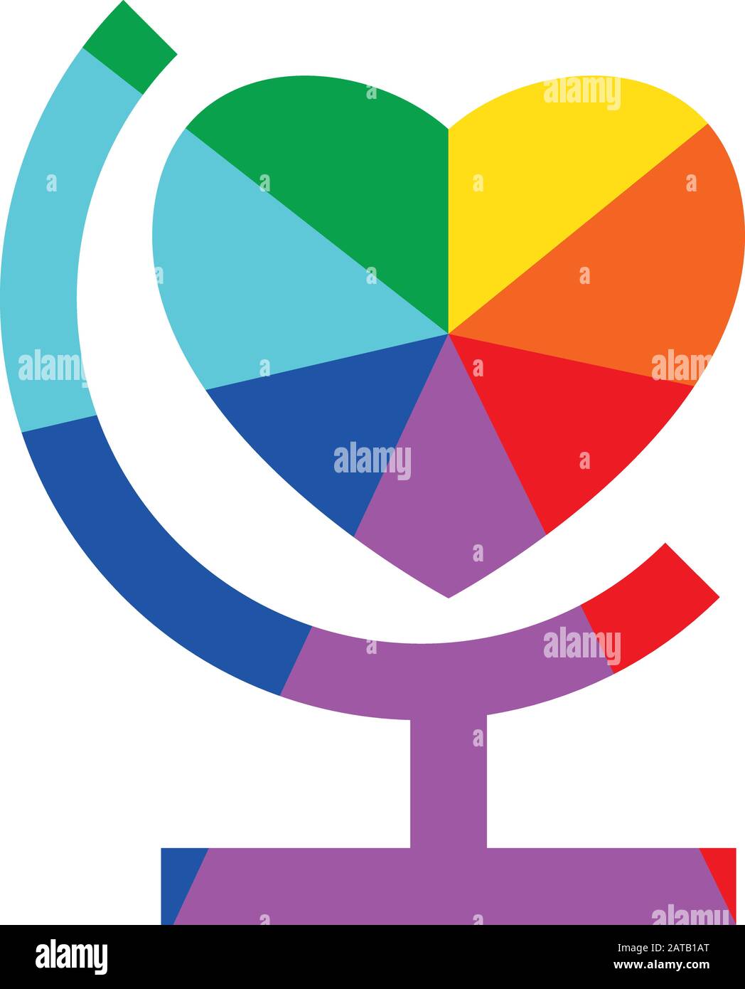 Rainbow Ray Heart Globe Flat Vector Icon for Printing Anticlockwise E Stock Vector