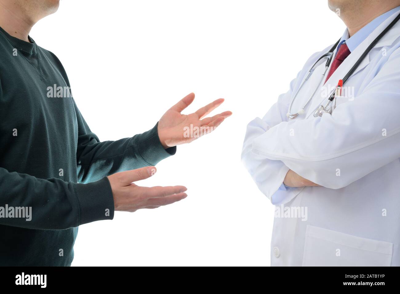 Patients protesting to the doctor. Medical dispute concept Stock Photo