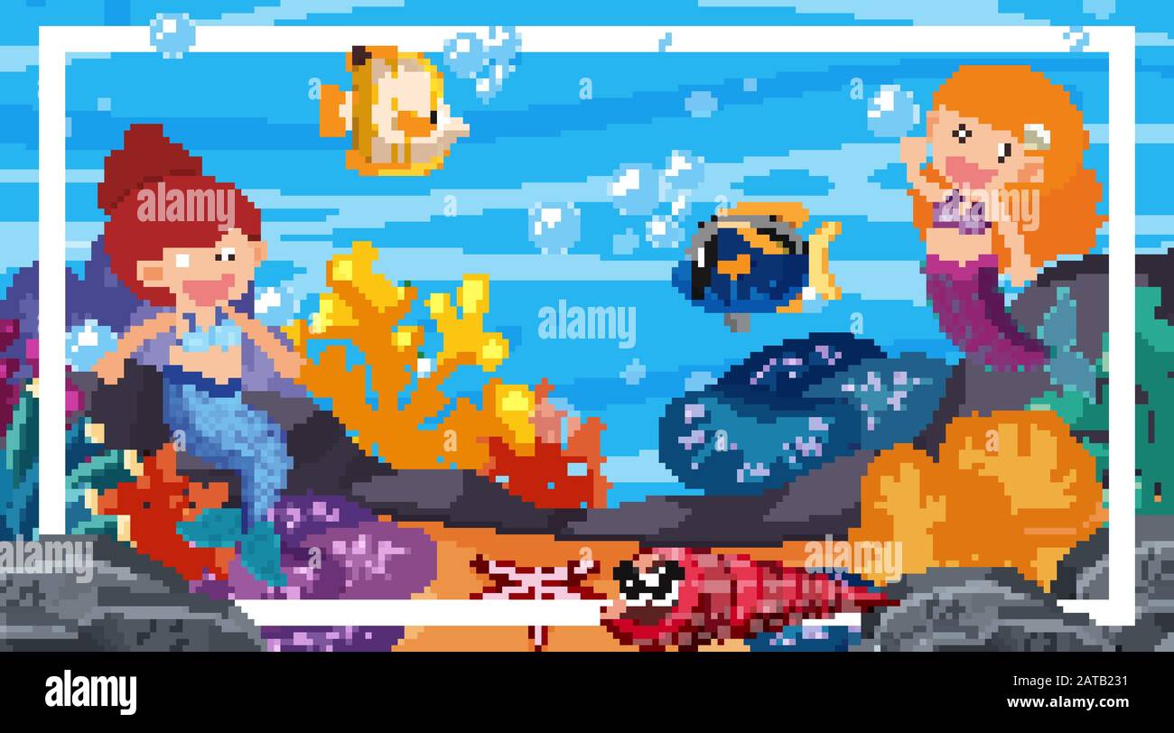 Border template with underwater scene in background illustration Stock ...