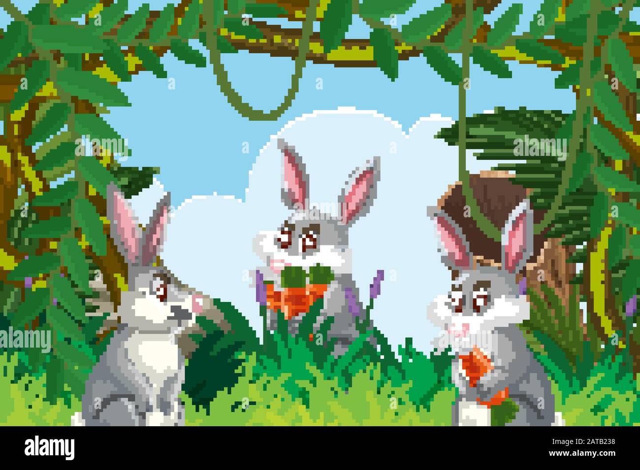 Rabbits in jungle scene illustration Stock Vector Image & Art Alamy
