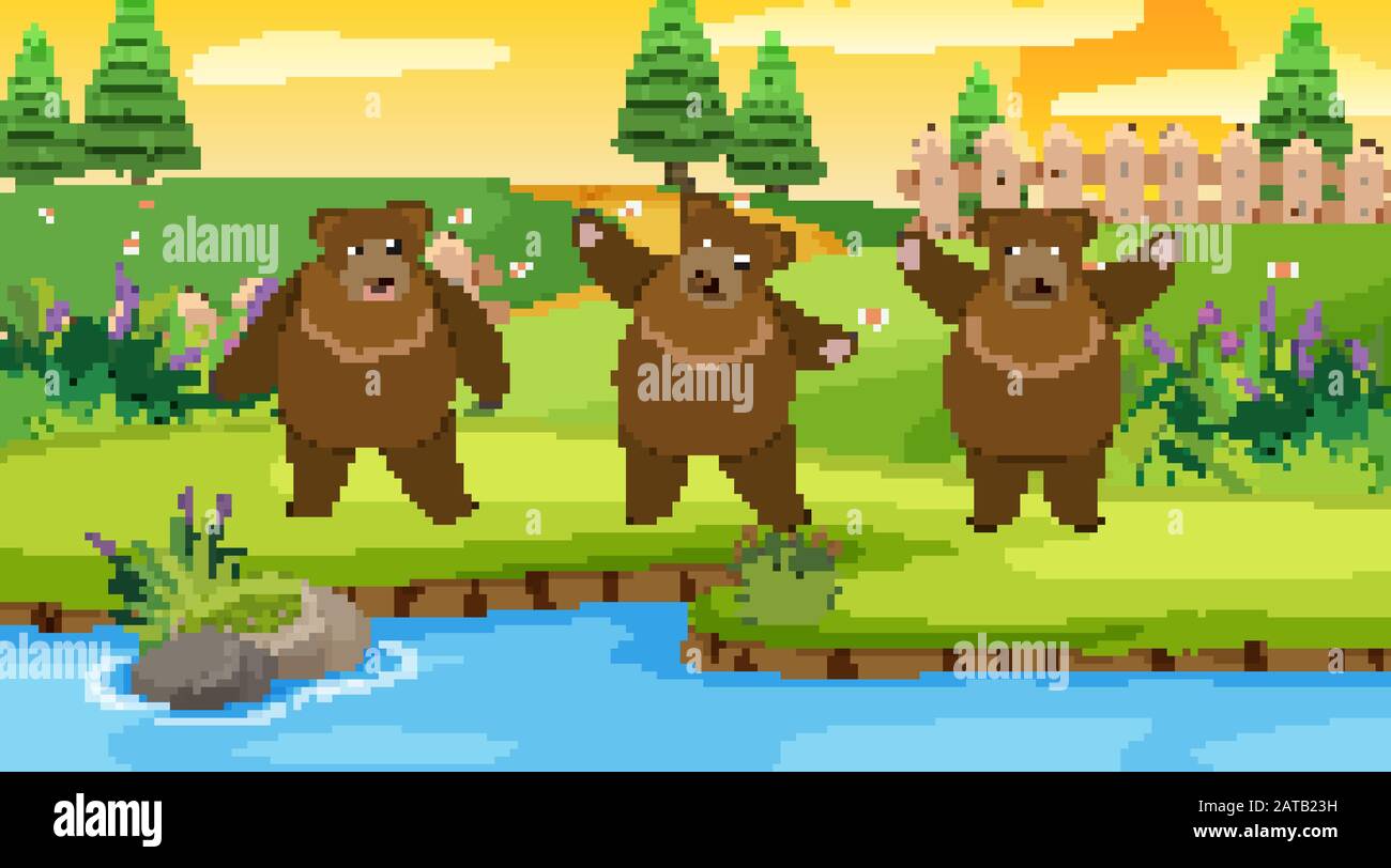 Scene with three bears in the park illustration Stock Vector Image ...