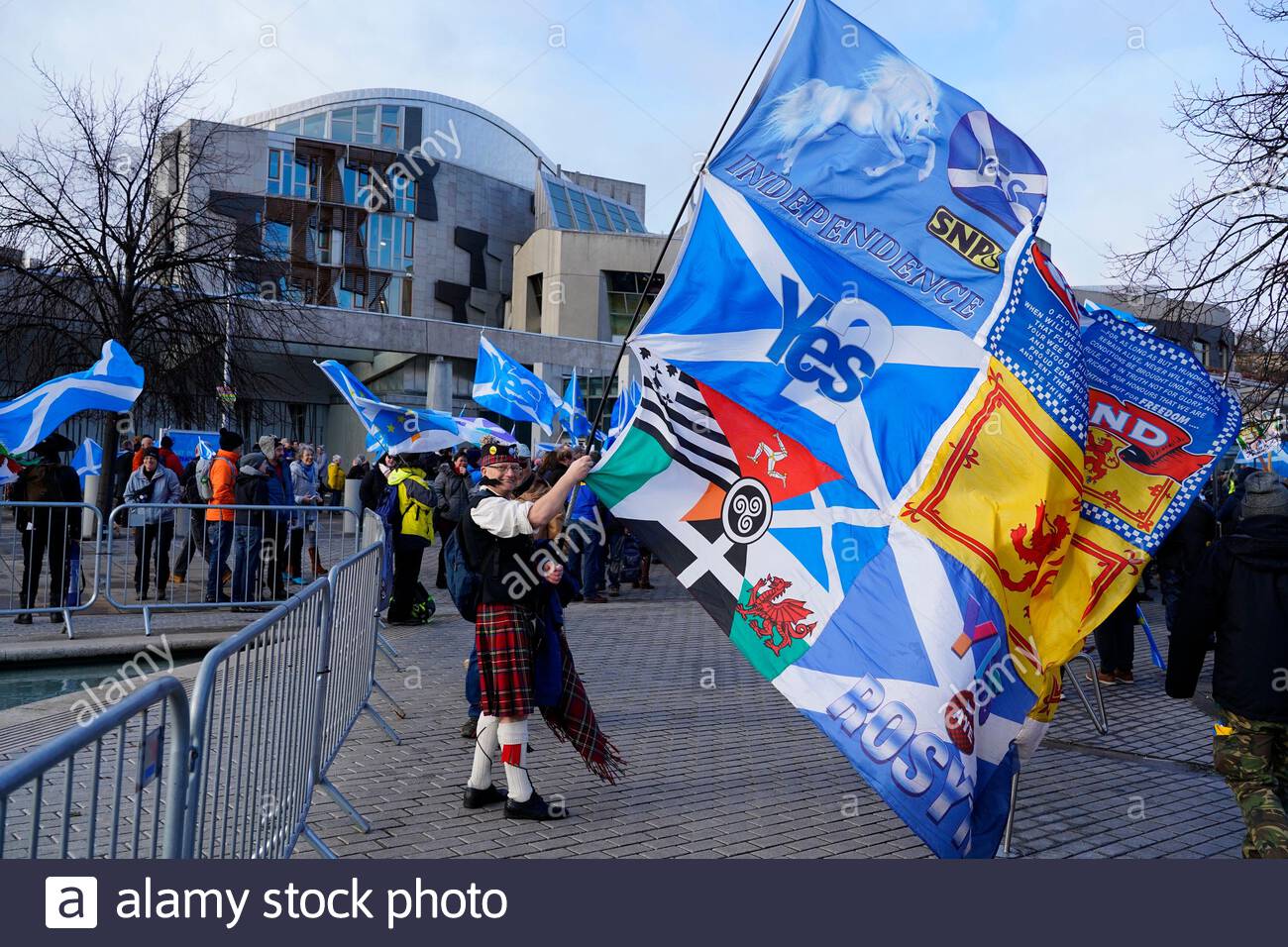 Edinburgh, Scotland, UK. 1st Feb 2020.  Stand For Scotland Day of Action. On the 31st of January Scotland left the EU against their will, today a rally outside the Scottish Parliament demanding the right to choose a better future than the one offered by the UK government.  Credit: Craig Brown/Alamy Live News Stock Photo