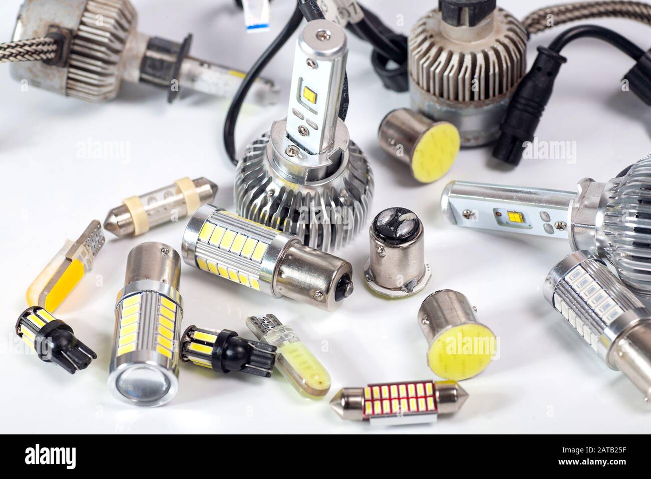 Light bulbs for car lamps. Automotive part in Silvery metallic and