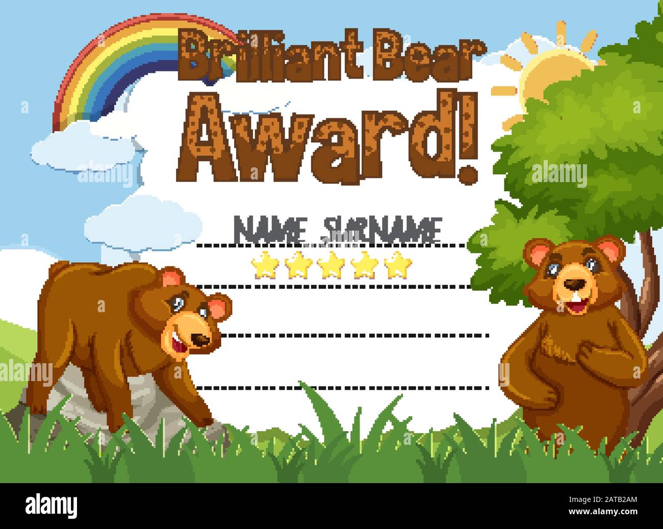 Certificate template for brillant bear award with bears in the park