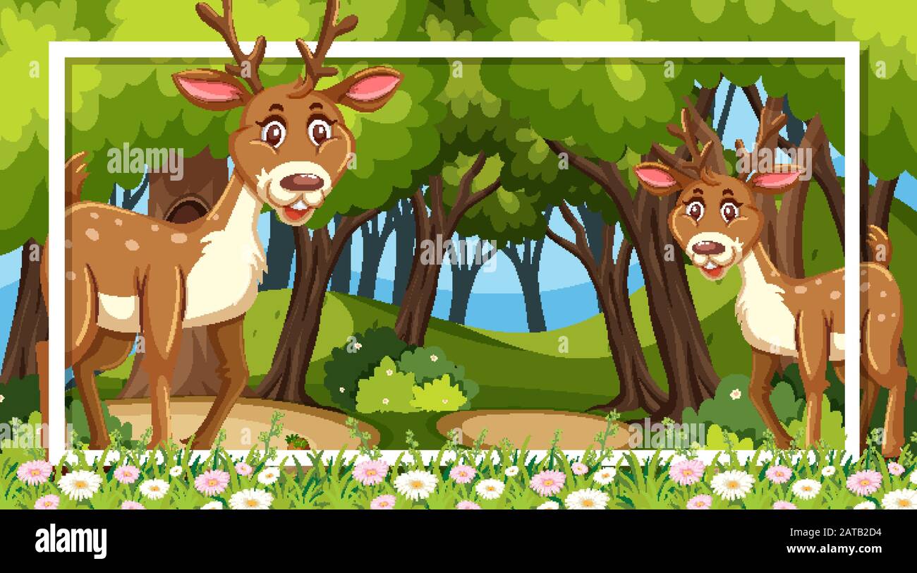 Frame design with cute deers in the forest illustration Stock Vector ...