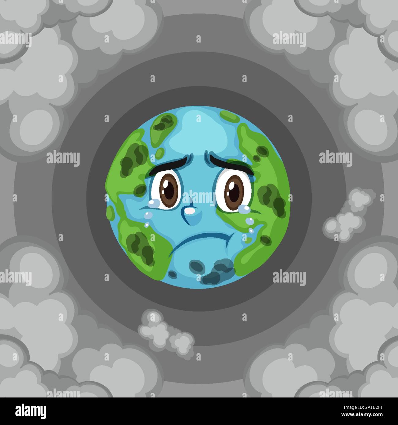 Pollution on earth with dirty smoke background illustration Stock Vector