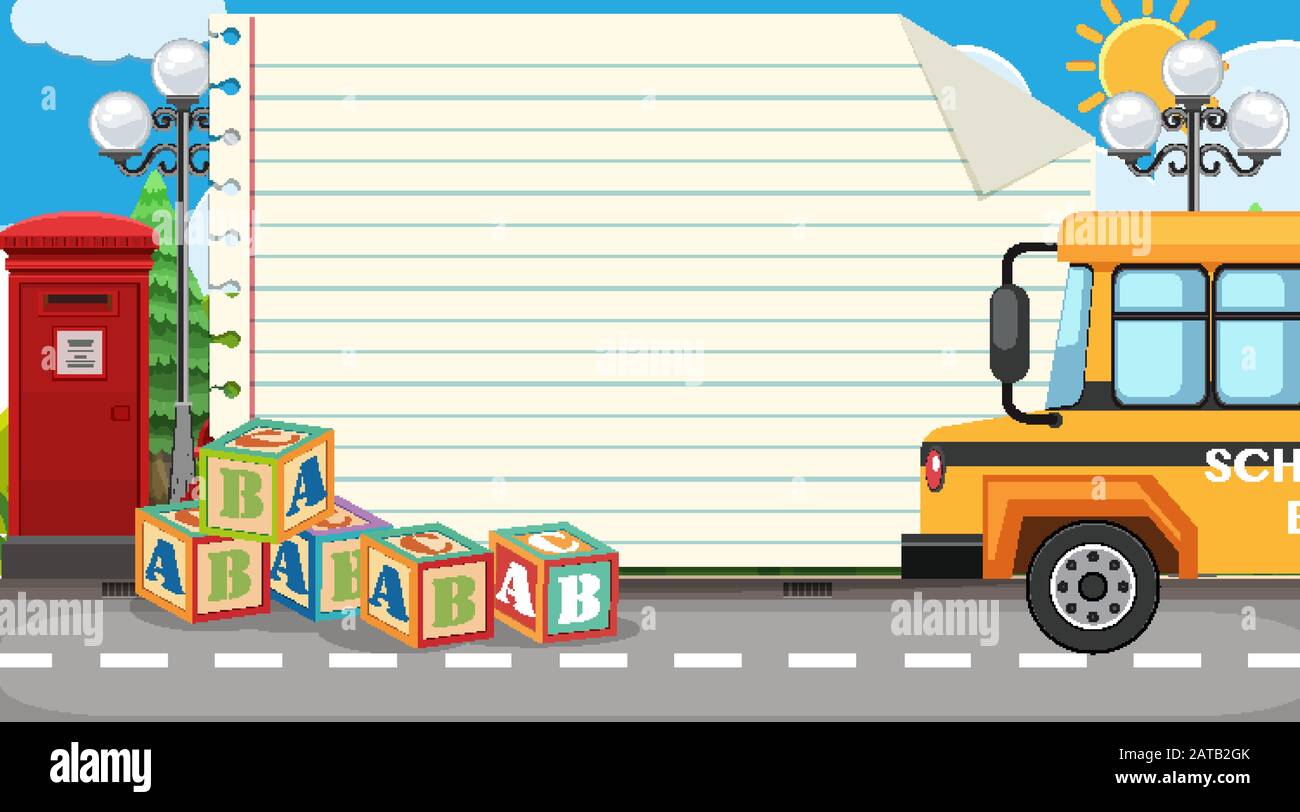 Paper template with block and bus on the road background illustration ...