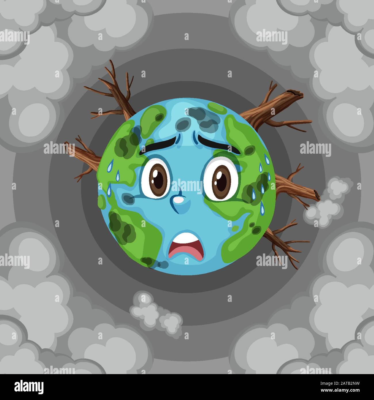 Global warming on earth with deforestation and smoke illustration Stock Vector