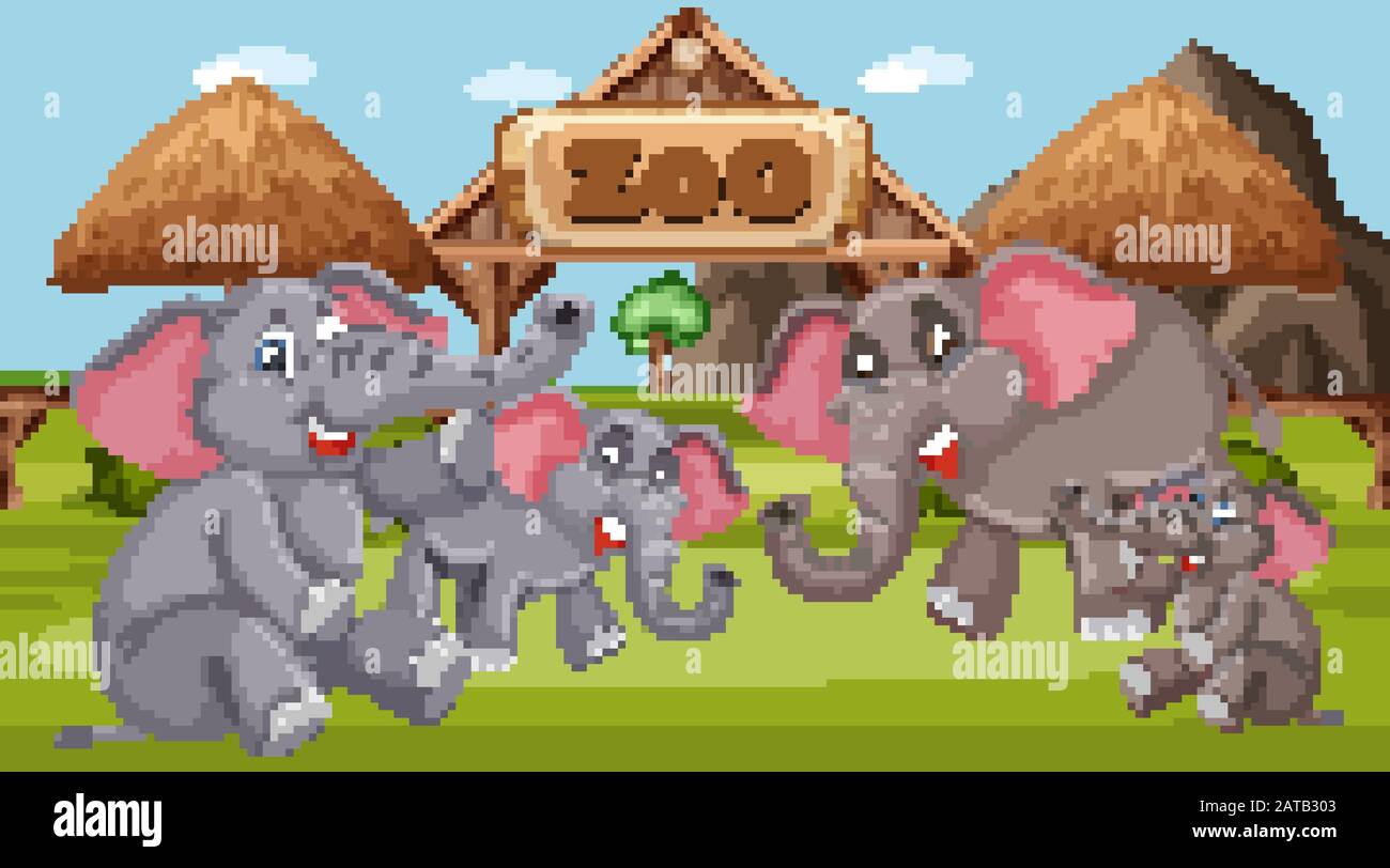 Scene with wild animals in the zoo at day time illustration Stock ...