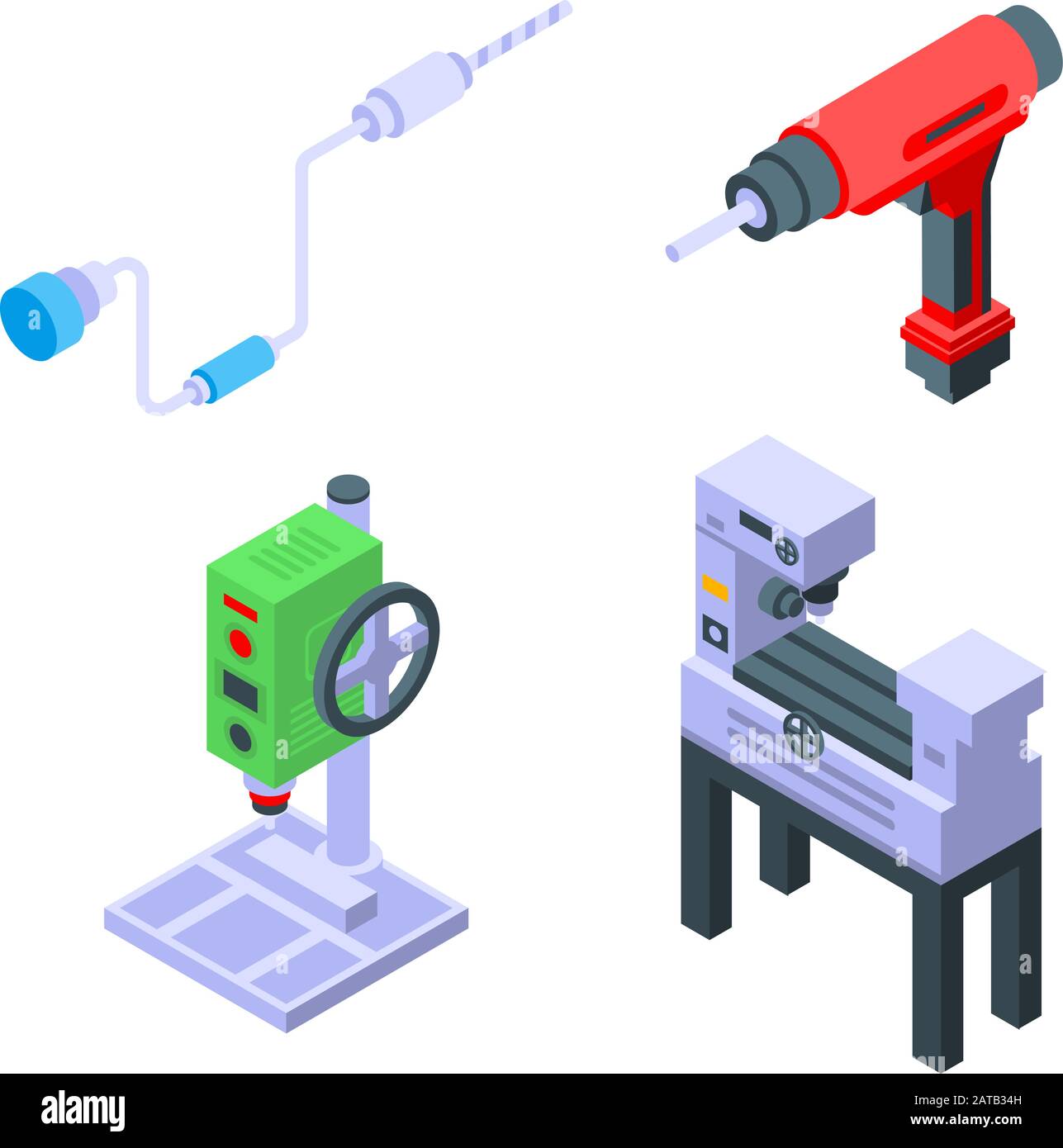 Drilling machine icons set, isometric style Stock Vector